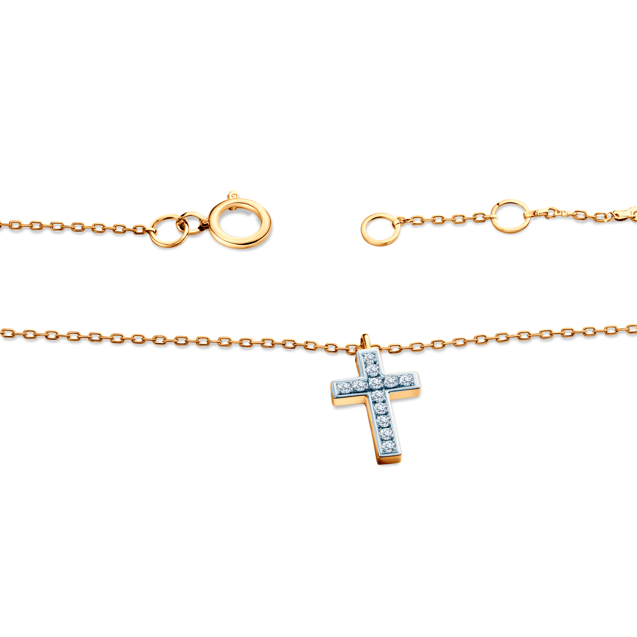 Kette Savicki Kreuz: zweifarbiges Gold, Diamanten