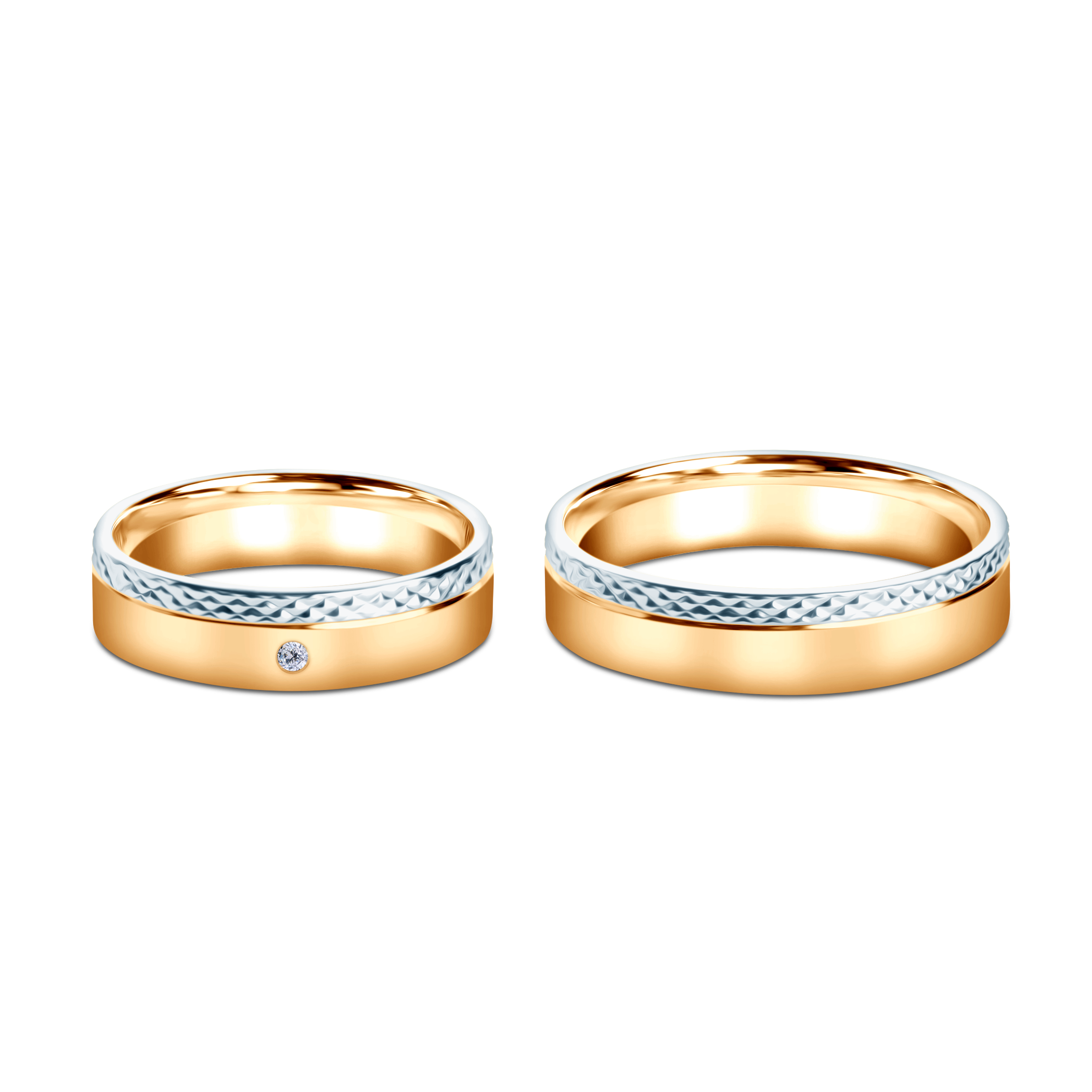 Obrączki ślubne: dwukolorowe złoto, płaskie, 5 mm - 4