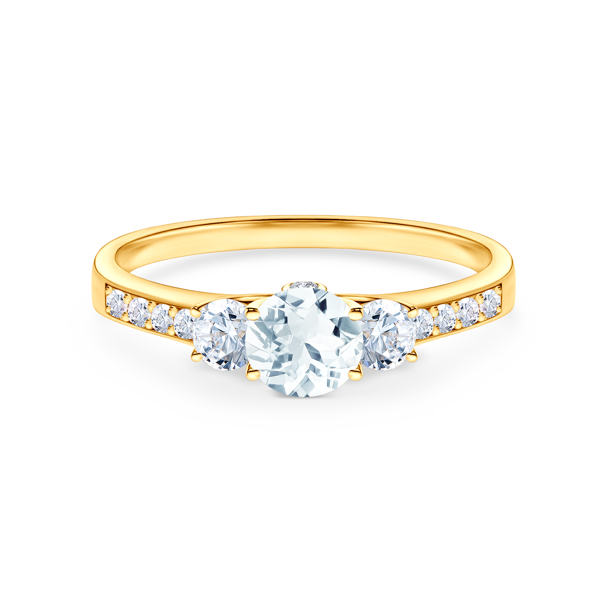 Zásnubní prsten Dream: žluté zlato, akvamarín, bílé safíry, diamanty