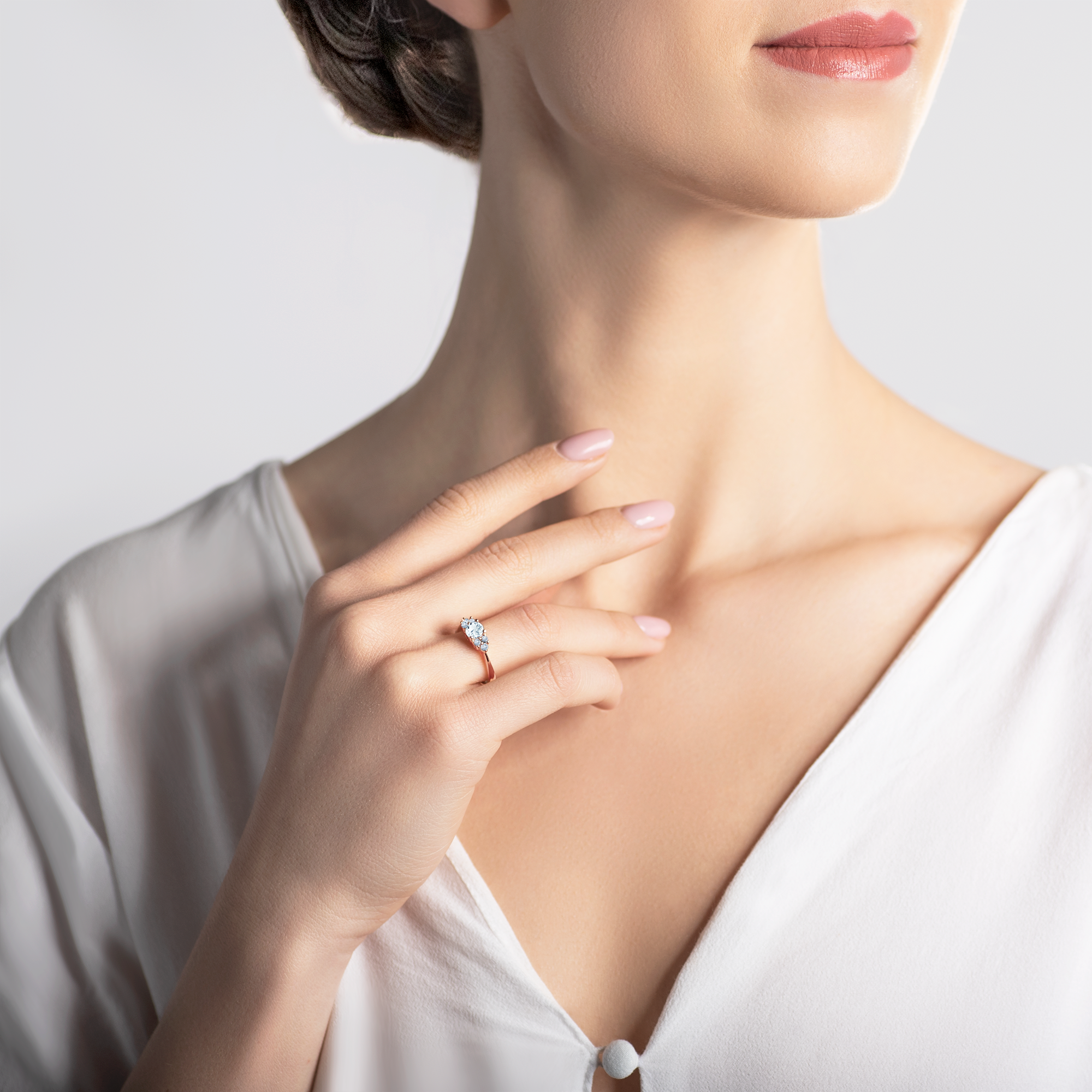 Pierścionek zaręczynowy Fairytale: różowe złoto, akwamaryn - 6