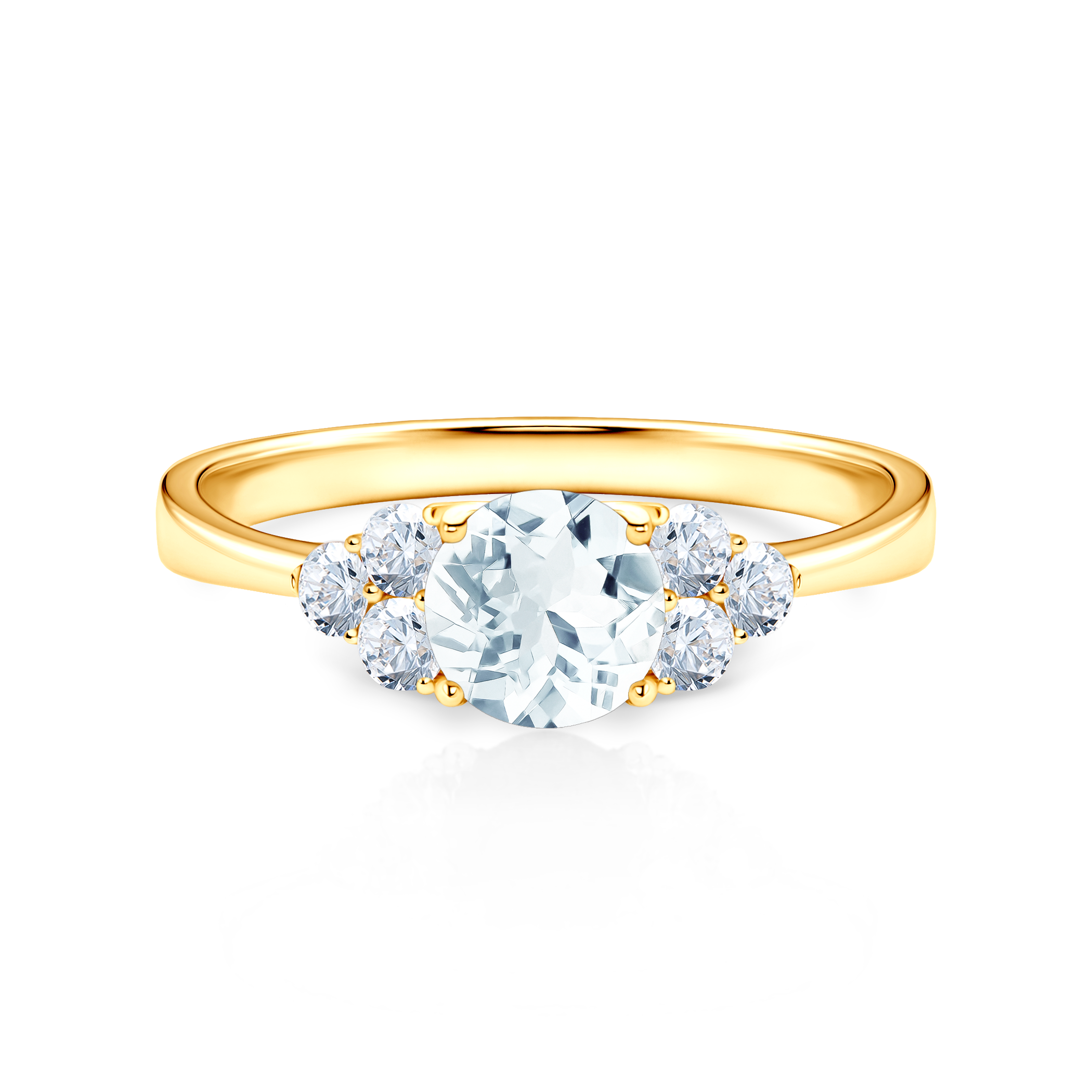 Zásnubní prsten Fairytale: žluté zlato, akvamarín, bílé safíry