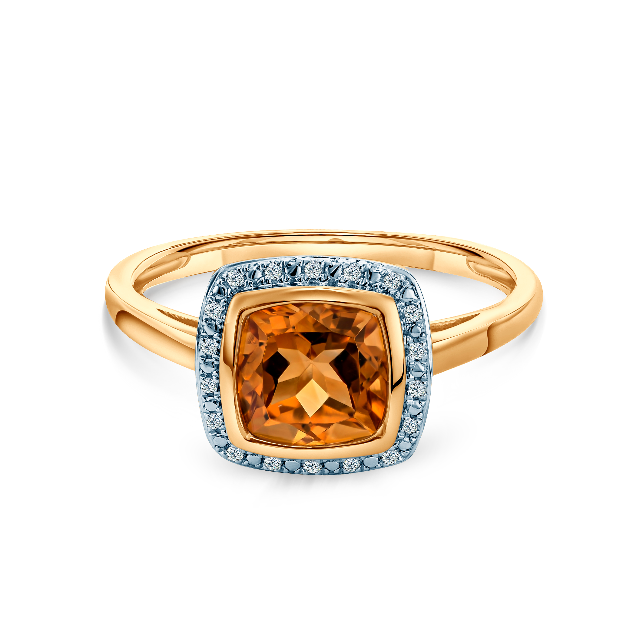 Pierścionek zaręczynowy SAVICKI: dwukolorowe złoto, cytryn, diamenty