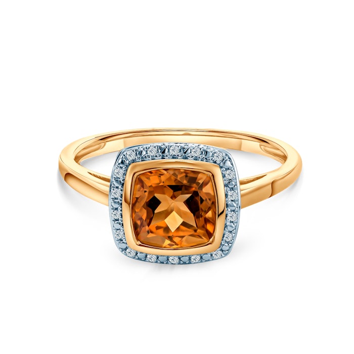 Pierścionek zaręczynowy SAVICKI: dwukolorowe złoto, cytryn, diamenty