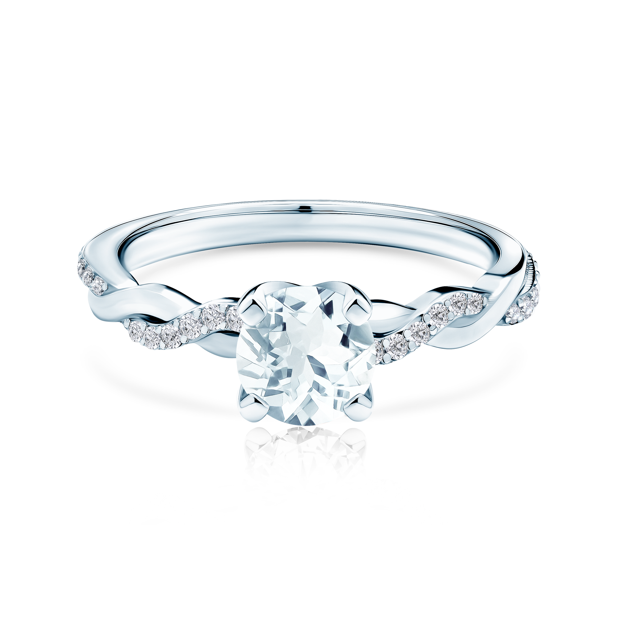 Pierścionek zaręczynowy SAVICKI: białe złoto, akwamaryn