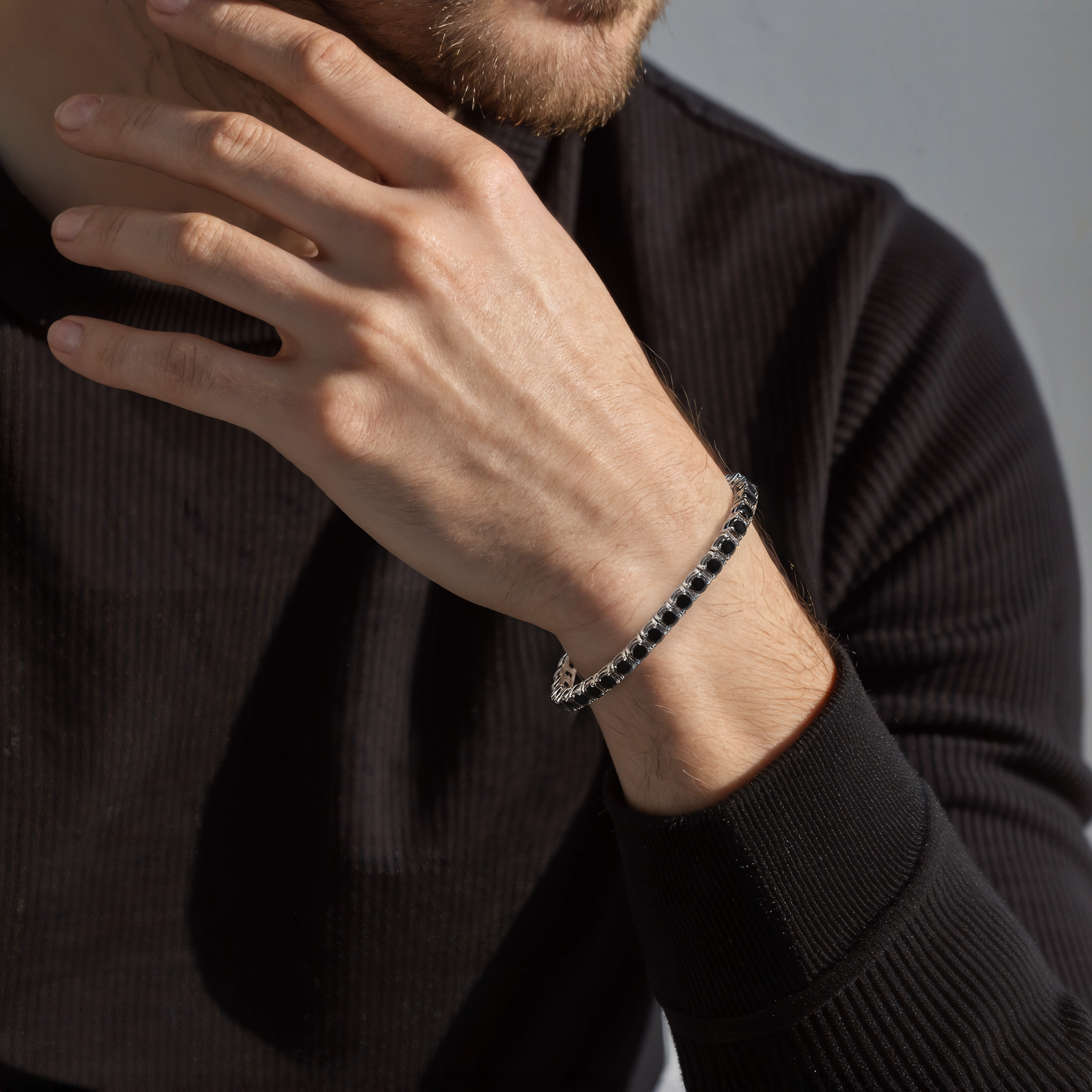 Tennisarmband Luminy 3,4 mm: silbern, schwarze Moissanite