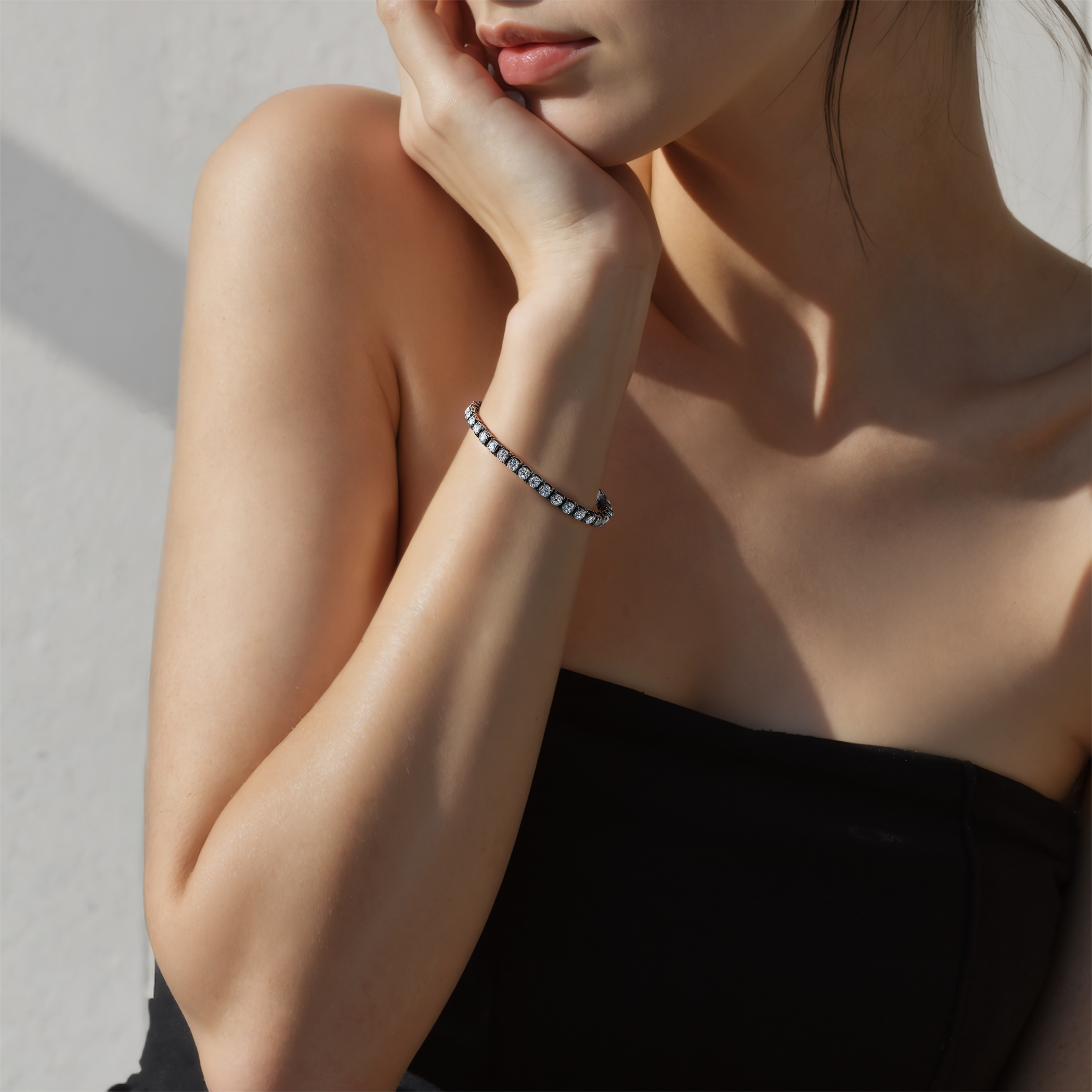 Tennisarmband Luminy 3,4 mm: schwarzes Silber, Moissanite