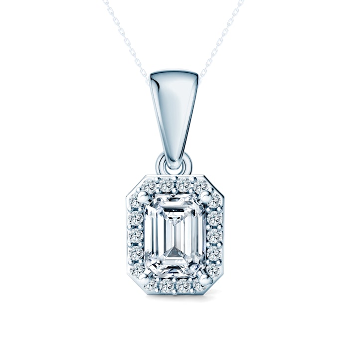 Zawieszka This is Love: białe złoto, diamenty w szlifie szmaragdowym