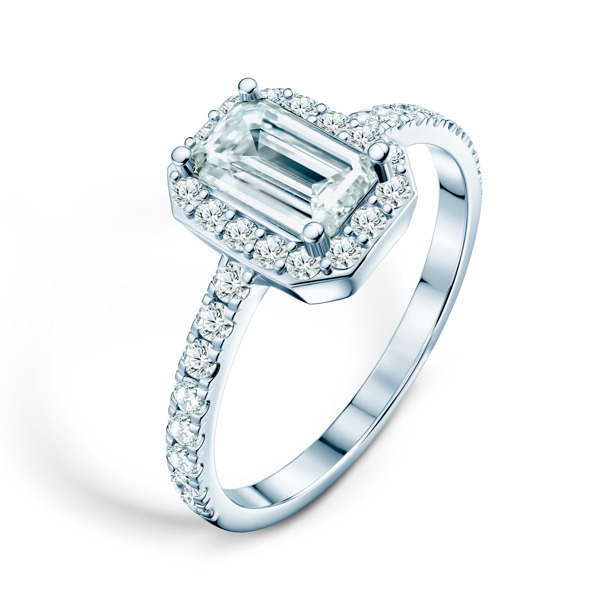 Pierścionek zaręczynowy This is Love: białe złoto, diament laboratoryjny w szlifie szmaragdowym - 4