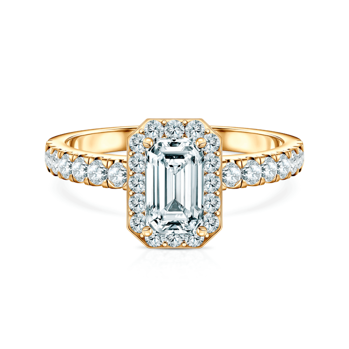 Pierścionek zaręczynowy This is Love: złoty, diament laboratoryjny w szlifie szmaragdowym