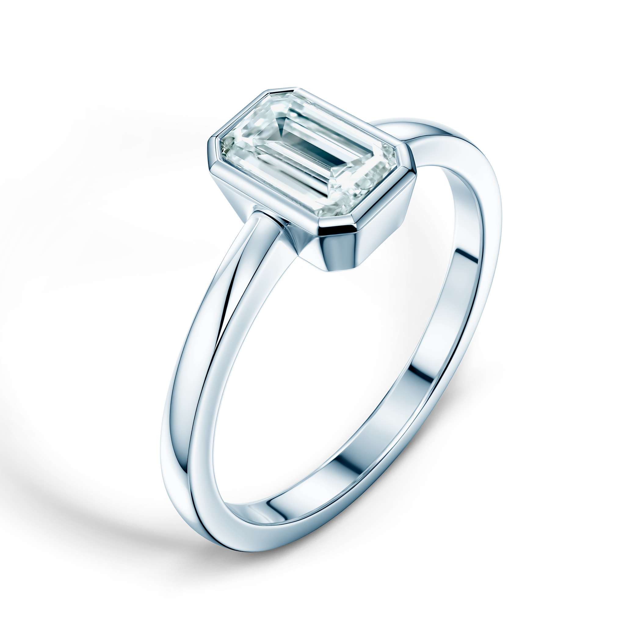 Pierścionek zaręczynowy Pure: białe złoto, diament laboratoryjny w szlifie szmaragdowym - 4
