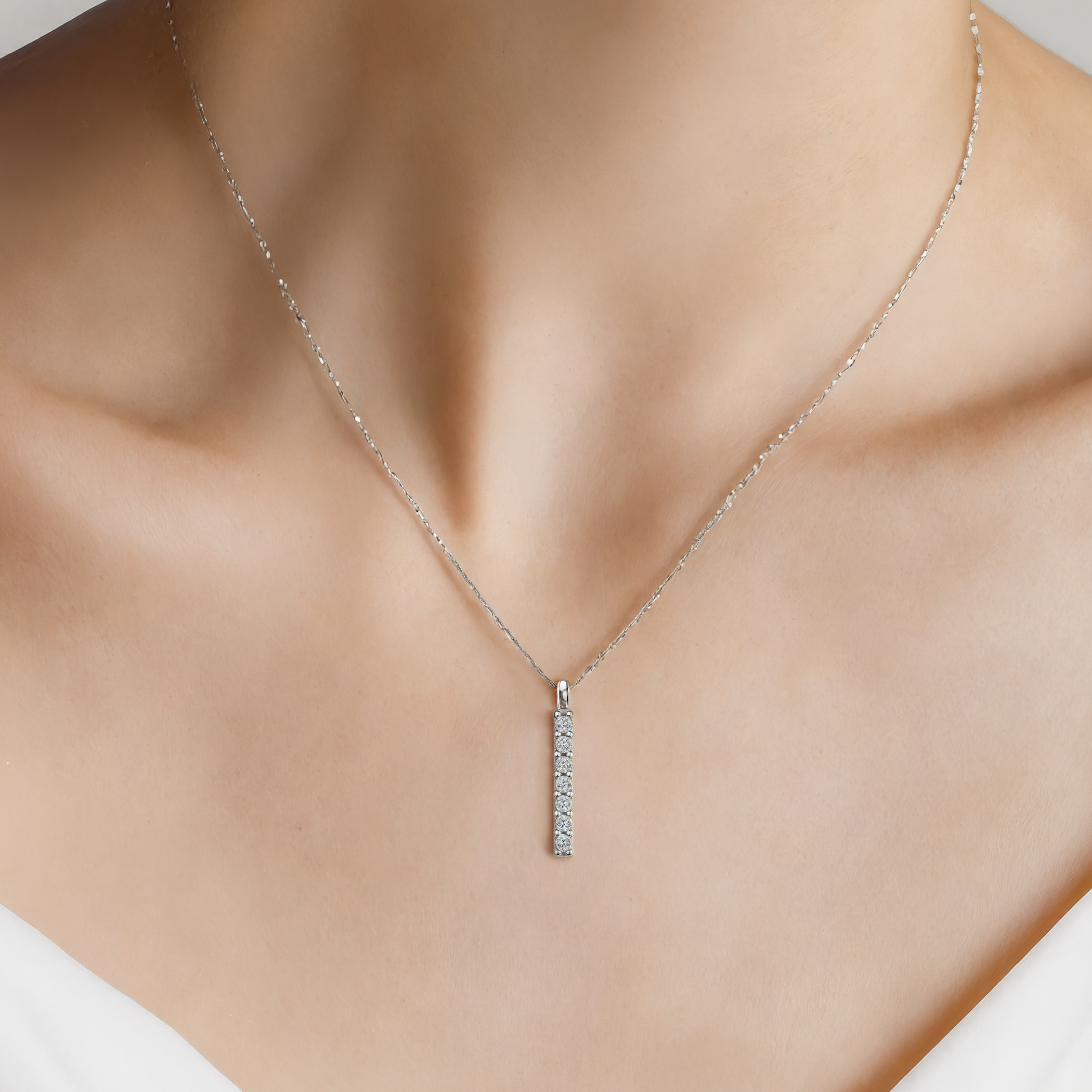 Naszyjnik z białego złota 585 z białymi diamentami laboratoryjnymi 0.07ct 42 cm - 5