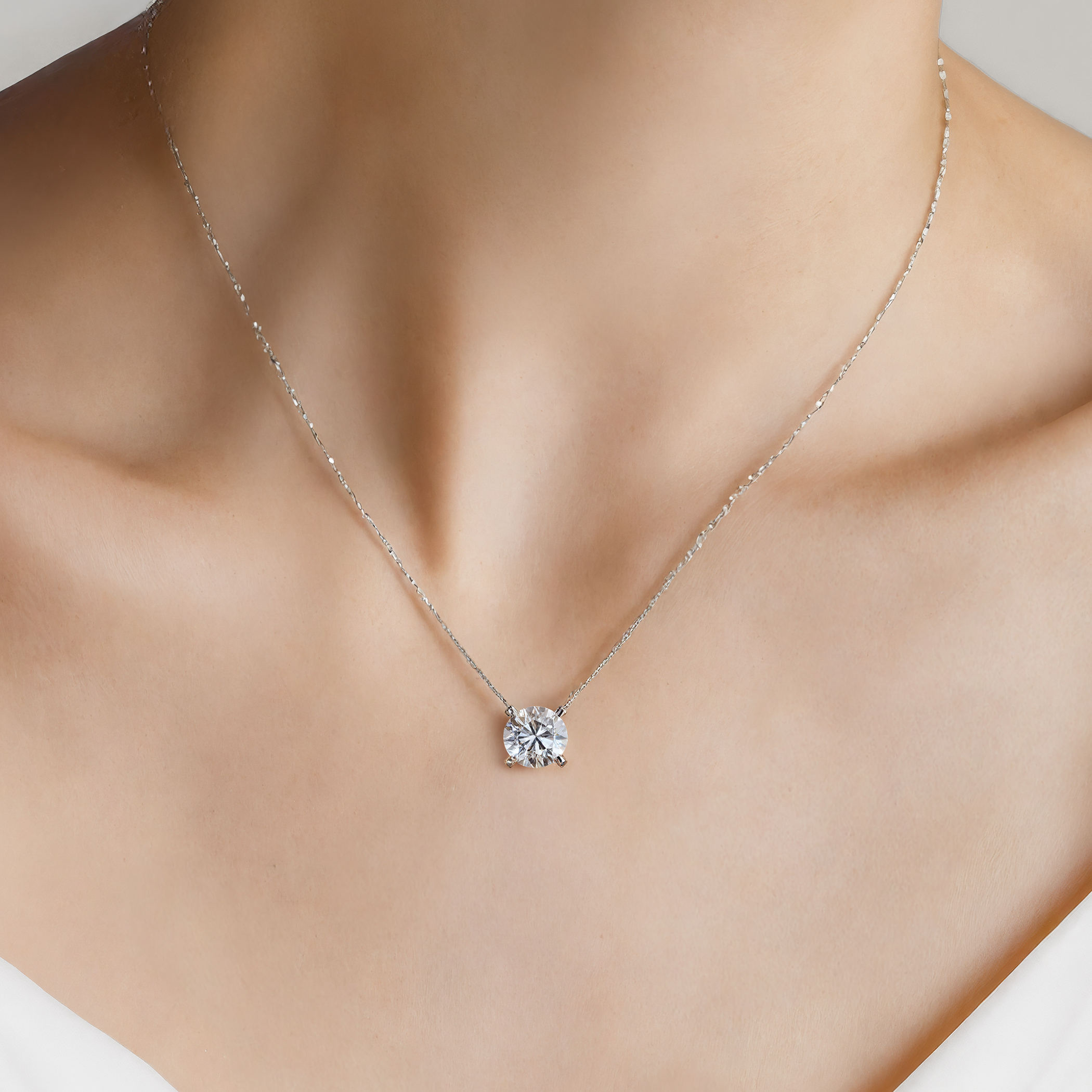 Naszyjnik z białego złota 585 z białym diamentem laboratoryjnym 0.5ct 48 cm - 3