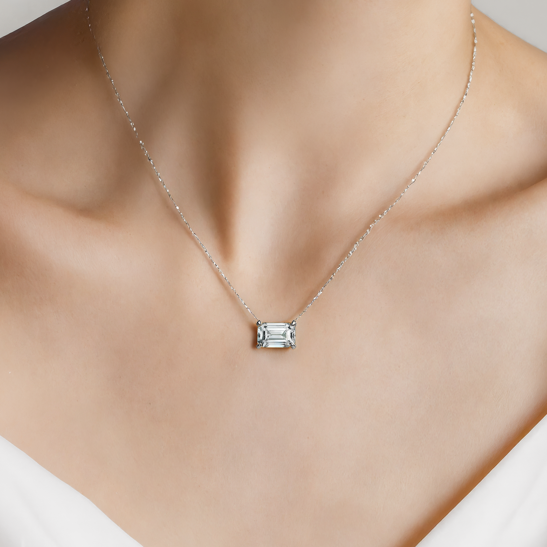 Naszyjnik z białego złota 585 z białym diamentem laboratoryjnym 0.5ct w szlifie szmaragdowym 48 cm - 4