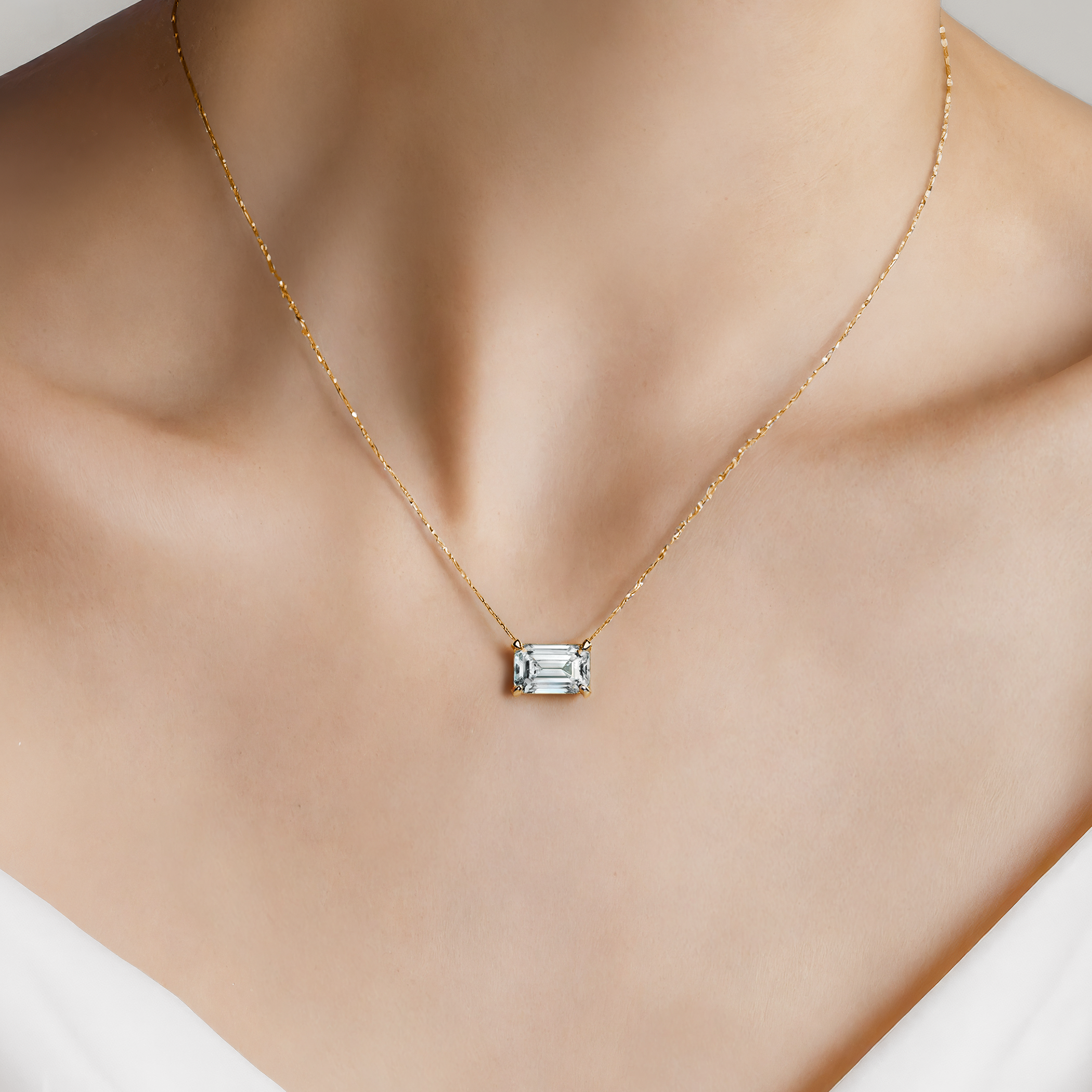 Naszyjnik złoty 585 z białym diamentem laboratoryjnym 0.5ct w szlifie szmaragdowym 48 cm - 4