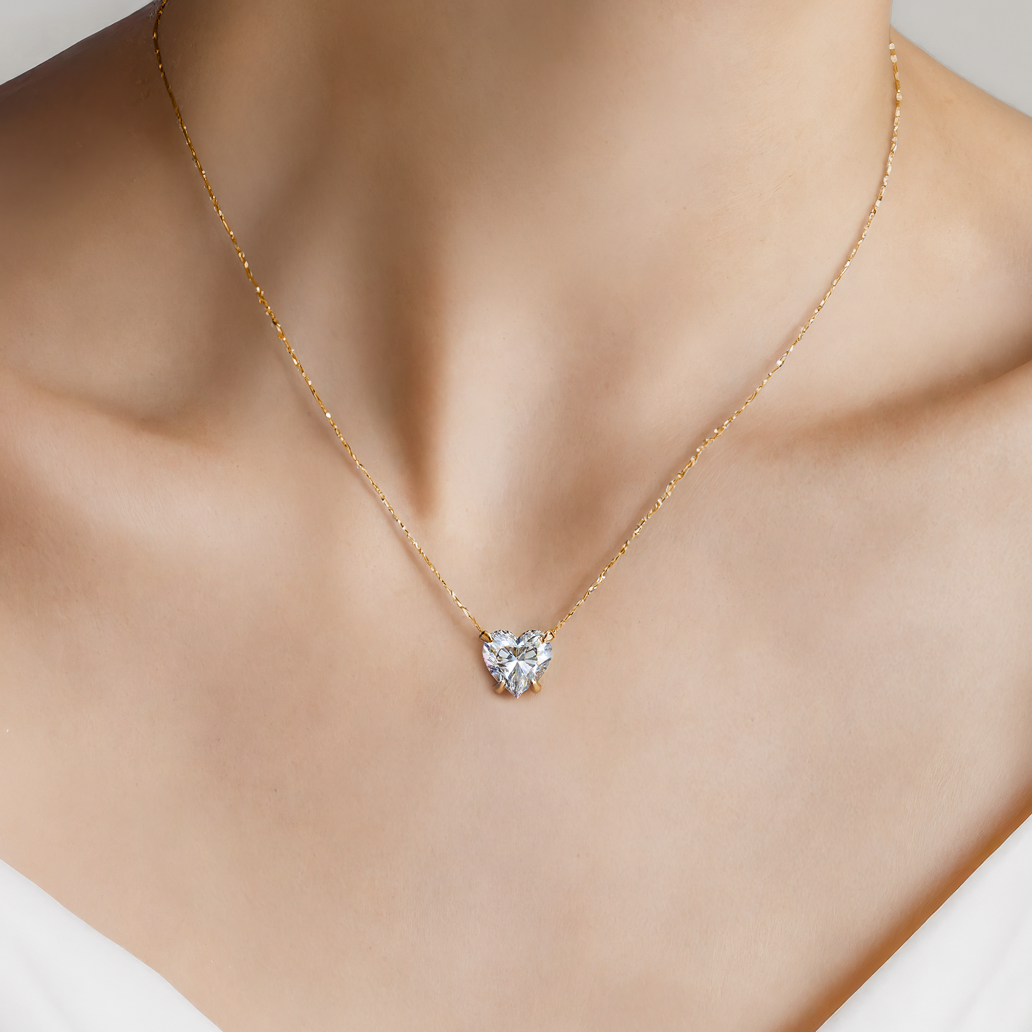 Naszyjnik złoty 585 z białym diamentem laboratoryjnym 0.5ct w szlifie serce 48 cm - 4