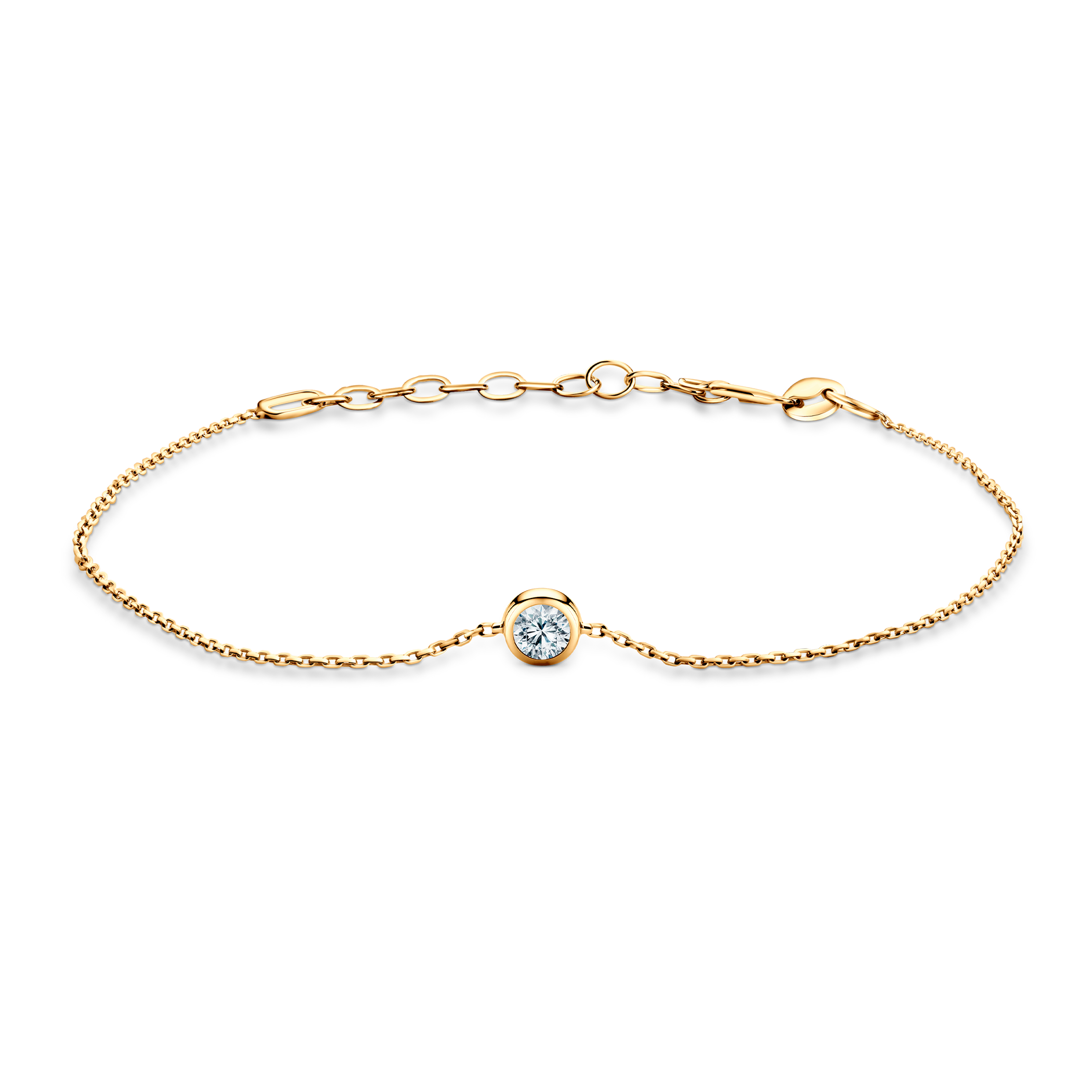 Bransoletka celebrytka złota 585 z białym diamentem 0.1ct 18+3cm