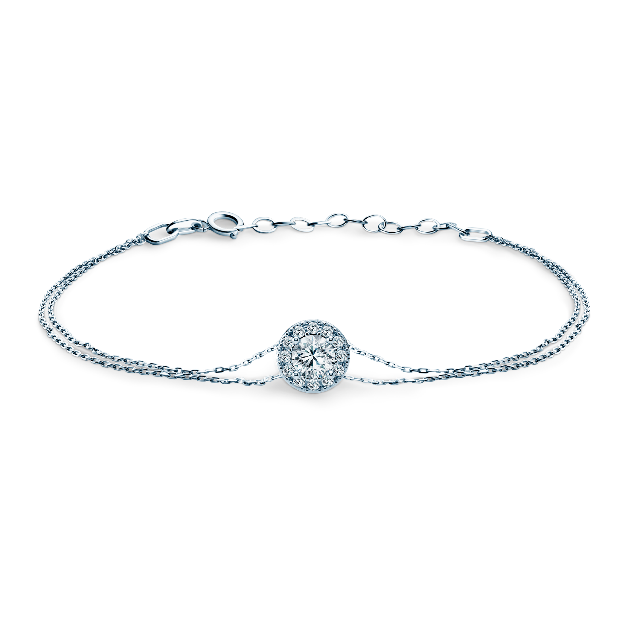 Bransoletka celebrytka z białego złota 585 z białym diamentem 0.14ct 18+3cm