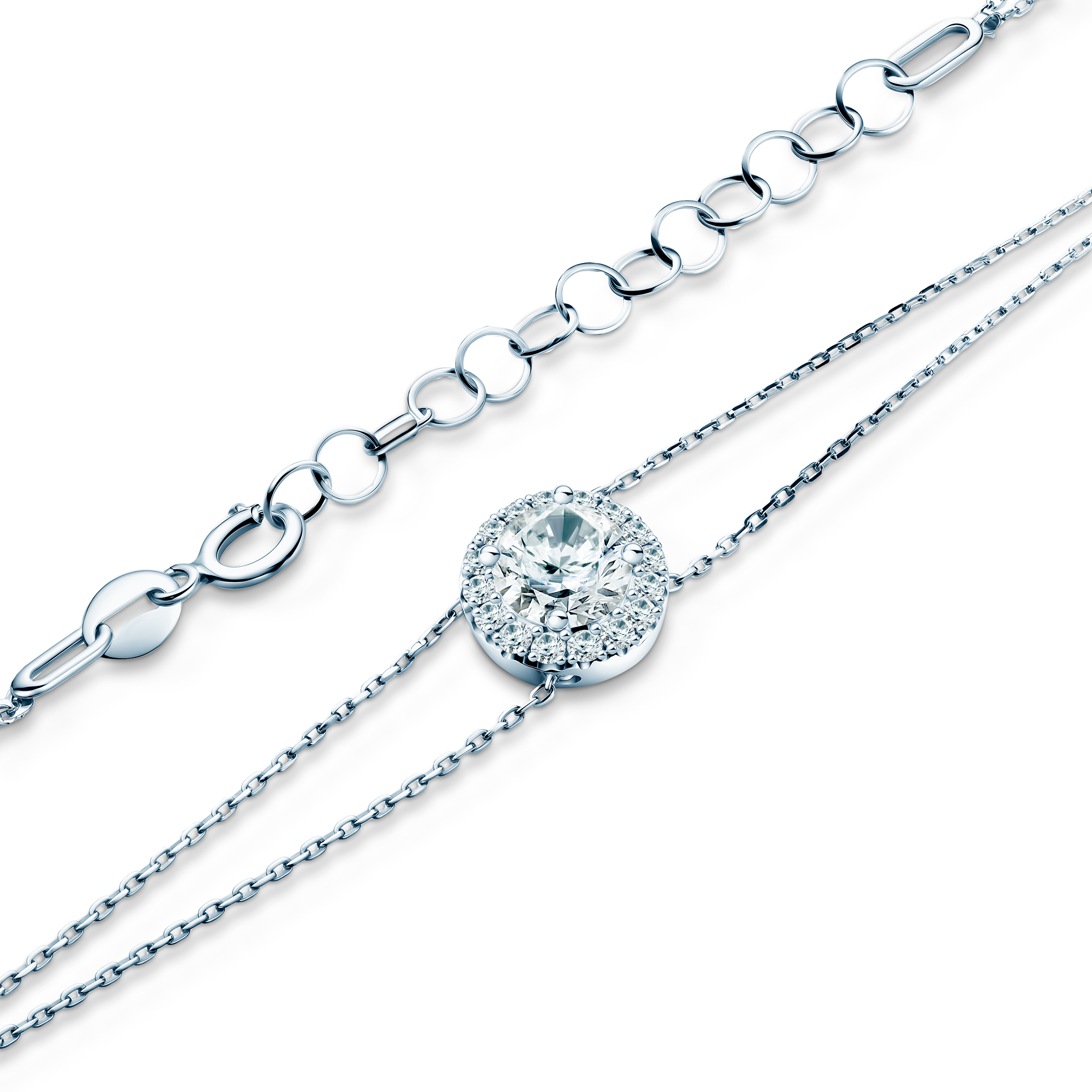 Bransoletka celebrytka z białego złota 585 z białym diamentem laboratoryjnym 0.5ct 18+3cm