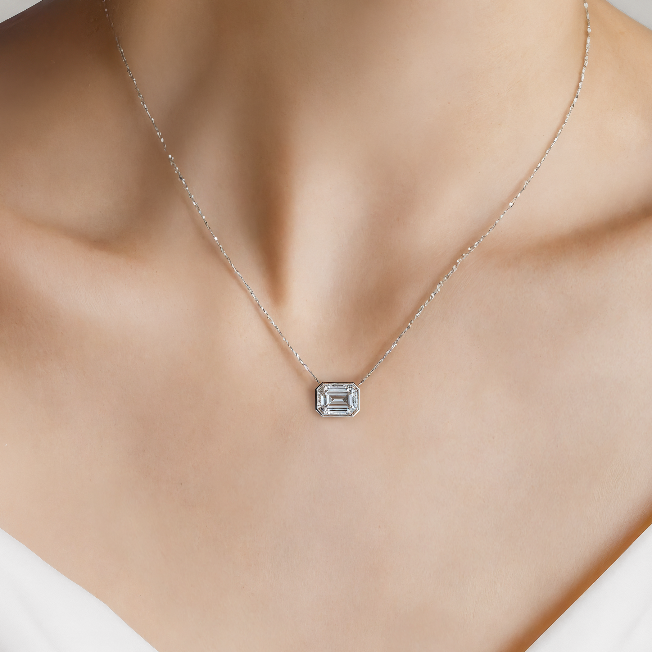 Naszyjnik z białego złota 585 z białym diamentem 0.08ct 42 cm - 5