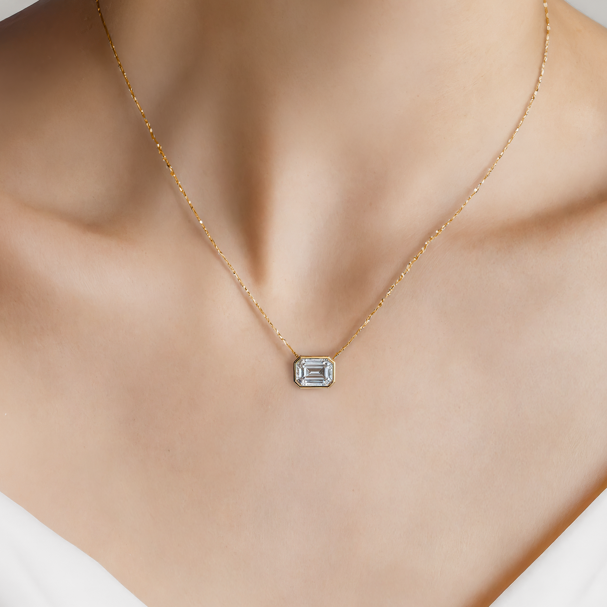 Naszyjnik złoty 585 z białym diamentem 0.08ct 42 cm - 5