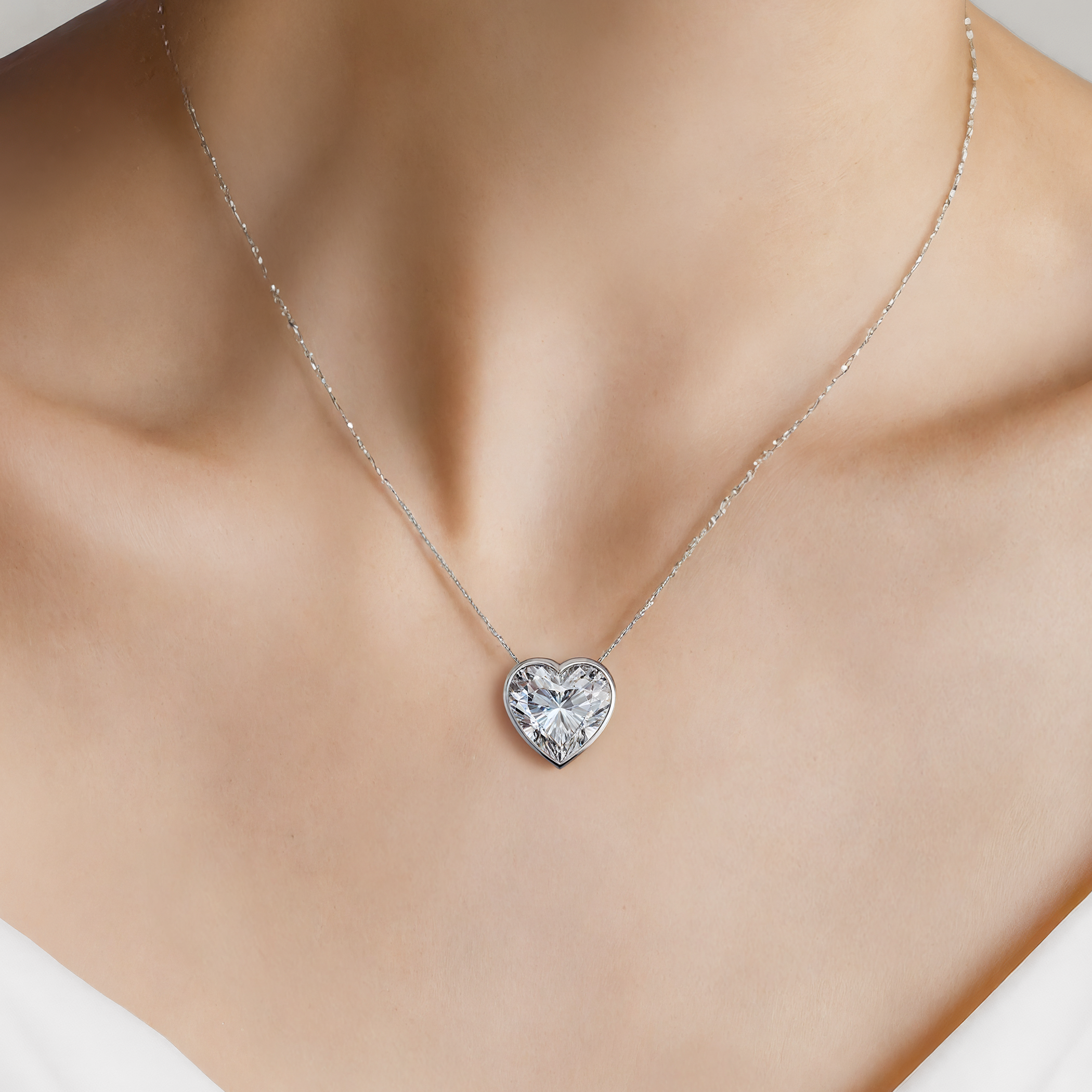 Naszyjnik z białego złota 585 z białym diamentem laboratoryjnym 0.08ct 42 cm - 5