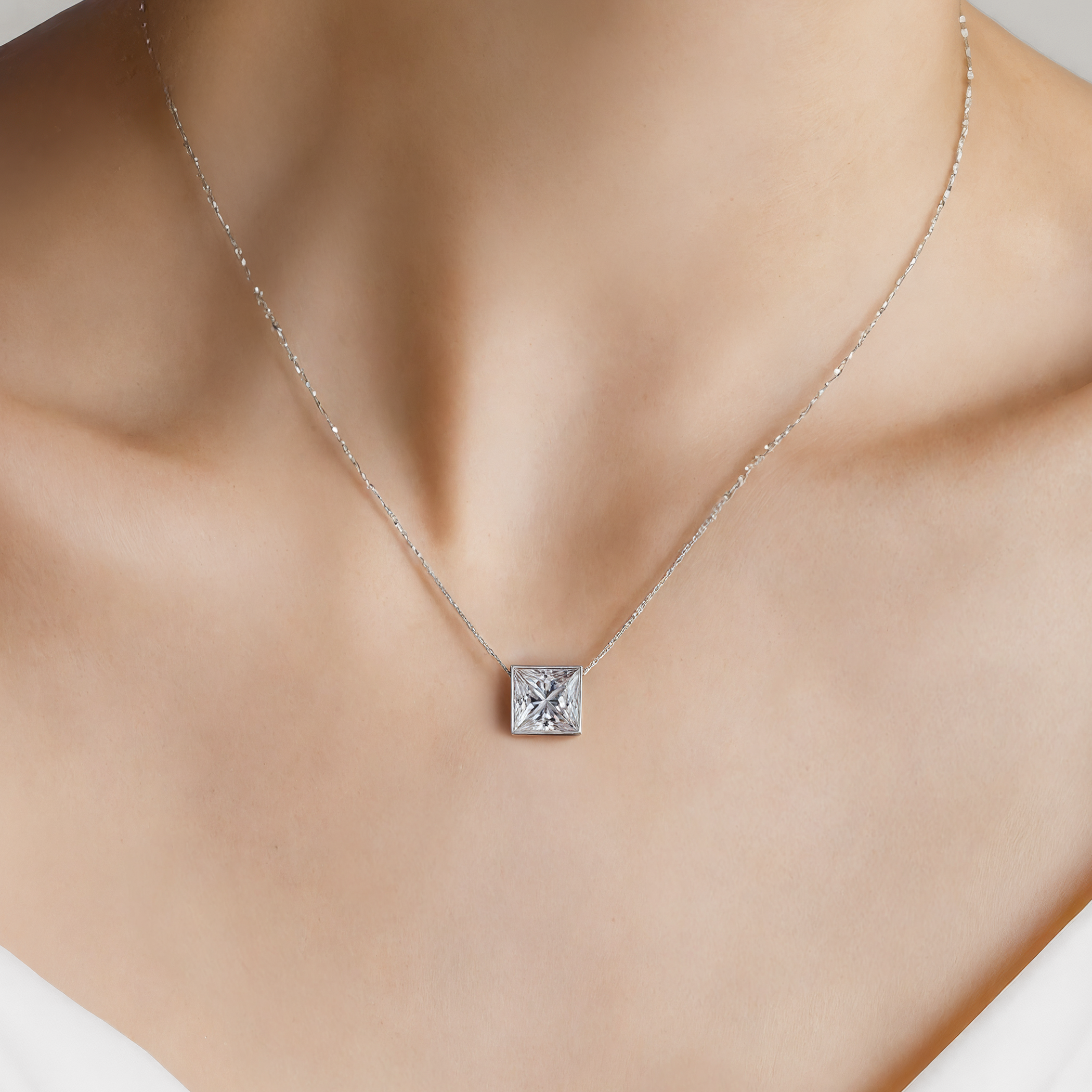 Naszyjnik z białego złota 585 z białym diamentem 0.08ct 42 cm - 5