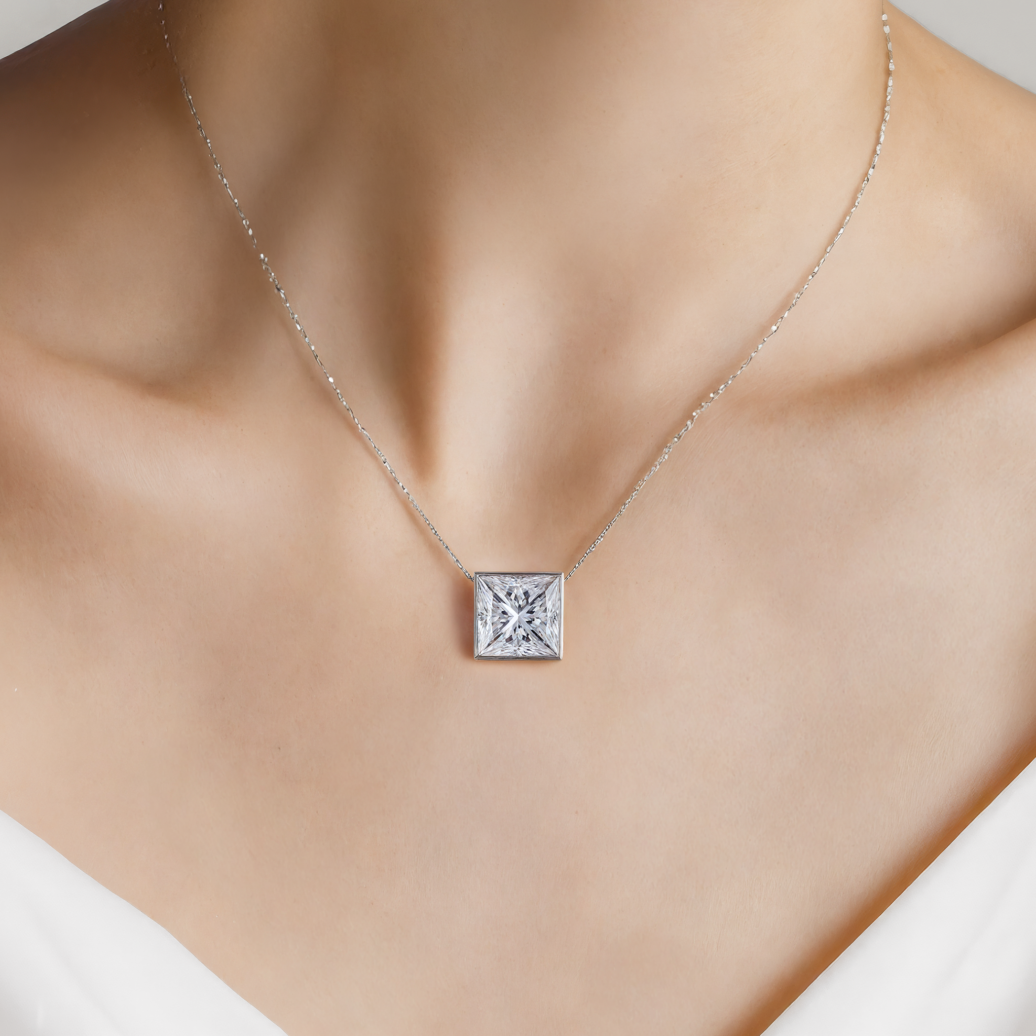 Naszyjnik z białego złota 585 z białym diamentem laboratoryjnym 1ct 42 cm - 5