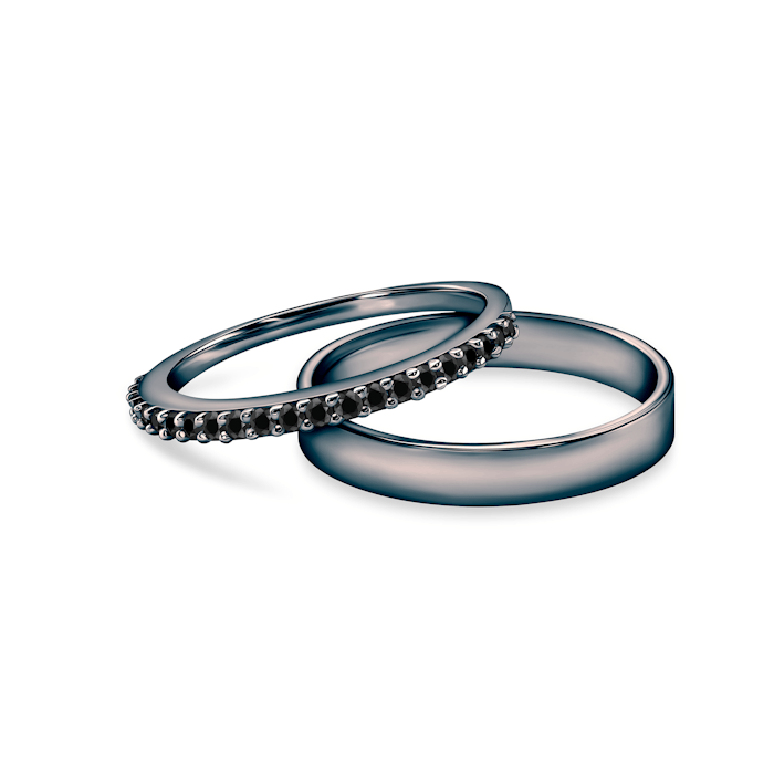 Obrączki Share Your Love: czarne złoto, czarny diament, płaskie, 1,5 mm i 3 mm