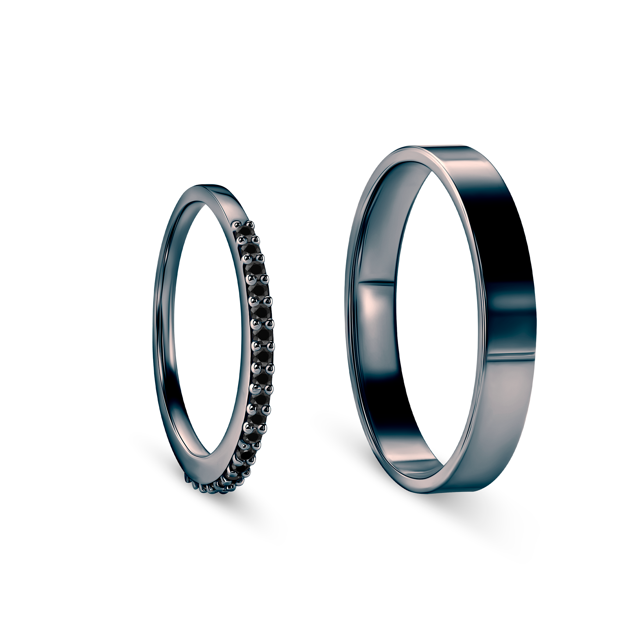 Trauringe Share Your Love: schwarzes Gold, schwarzer Diamant, flach, 1,5 mm und 3 mm - 3