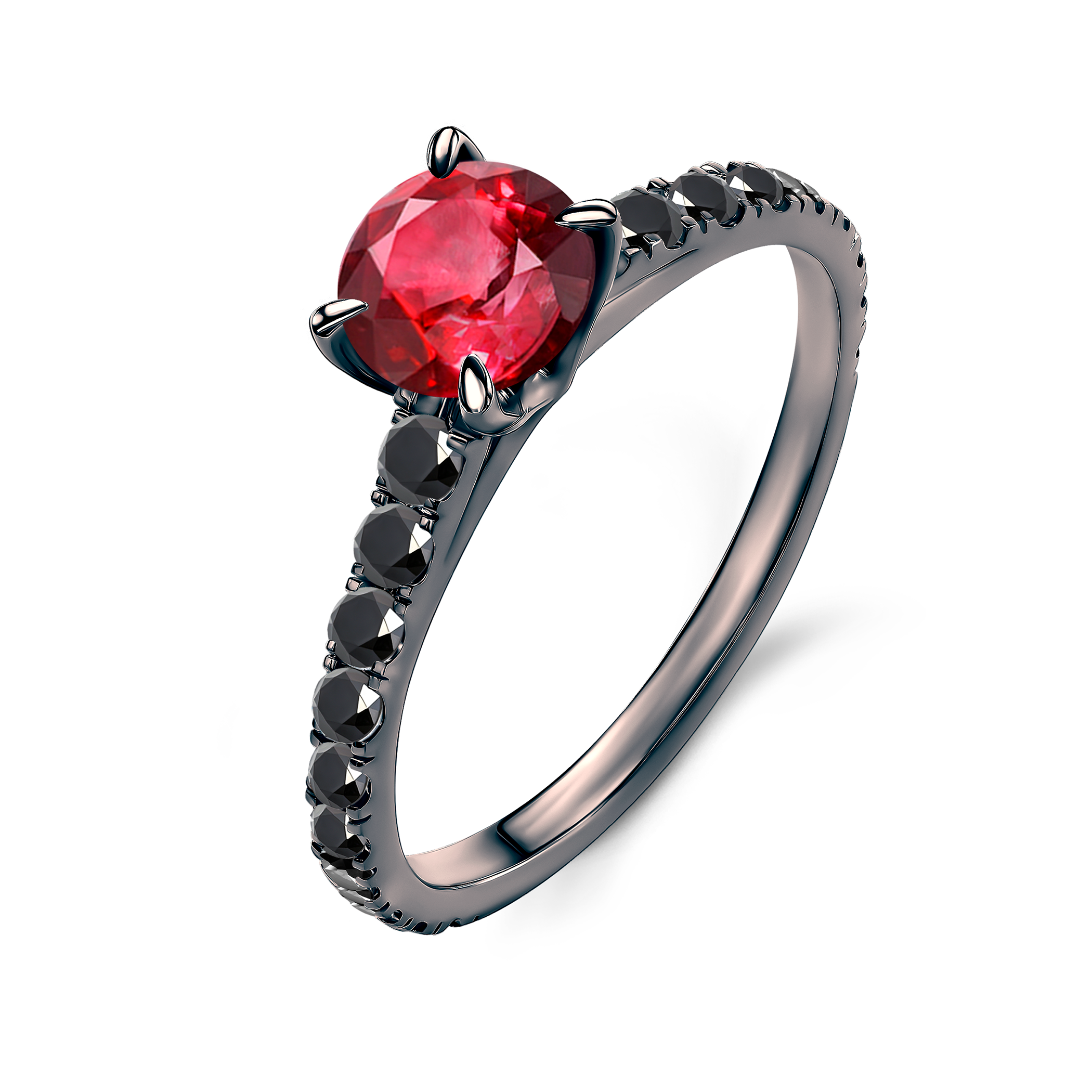 Pierścionek zaręczynowy Share Your Love: czarne złoto, rubin, czarne diamenty