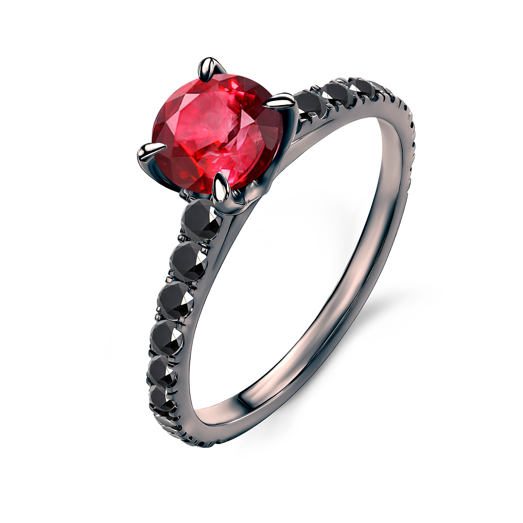 Pierścionek zaręczynowy Share Your Love: czarne złoto, rubin, czarne diamenty