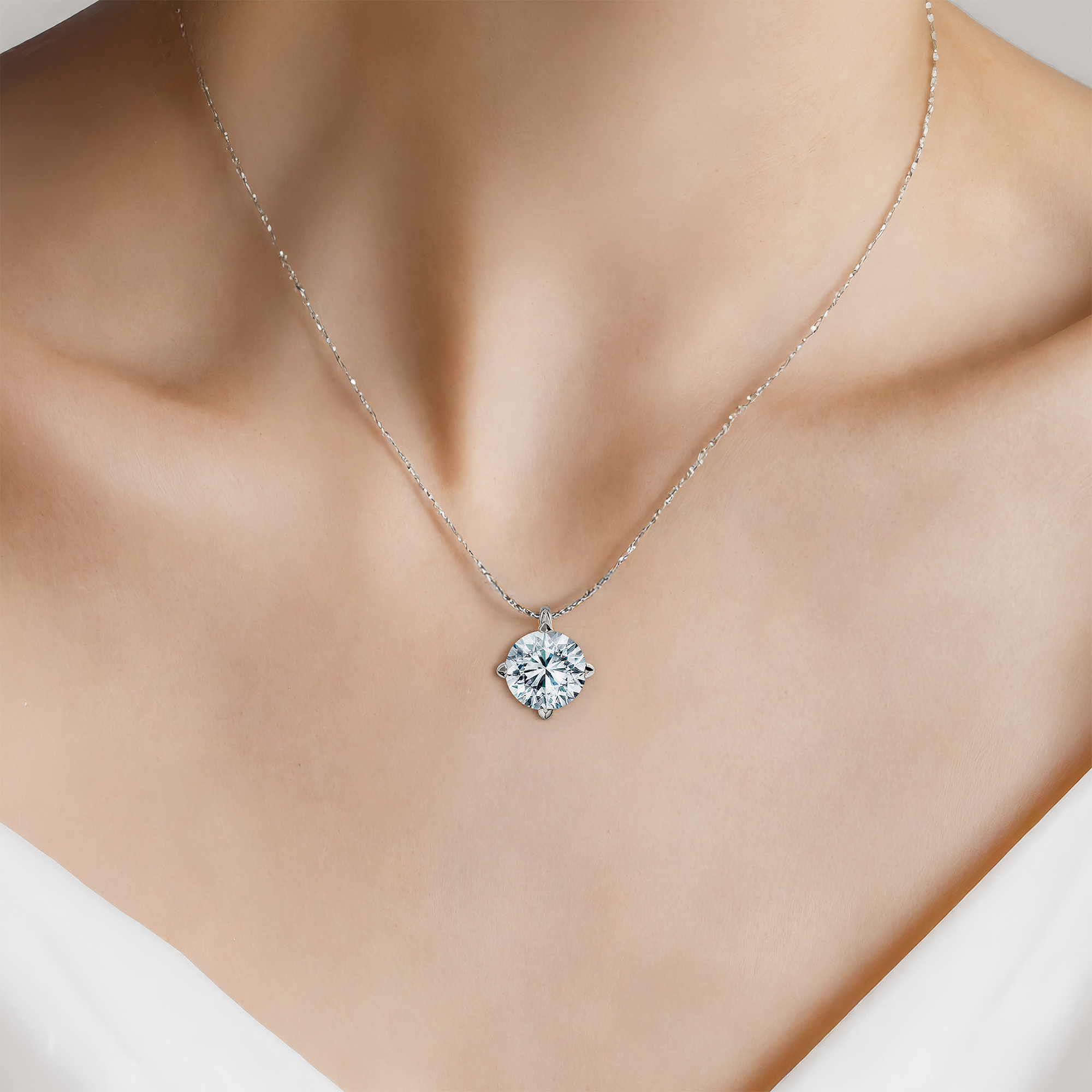 Naszyjnik z białego złota 585 z białym diamentem laboratoryjnym 1ct 42 cm - 5