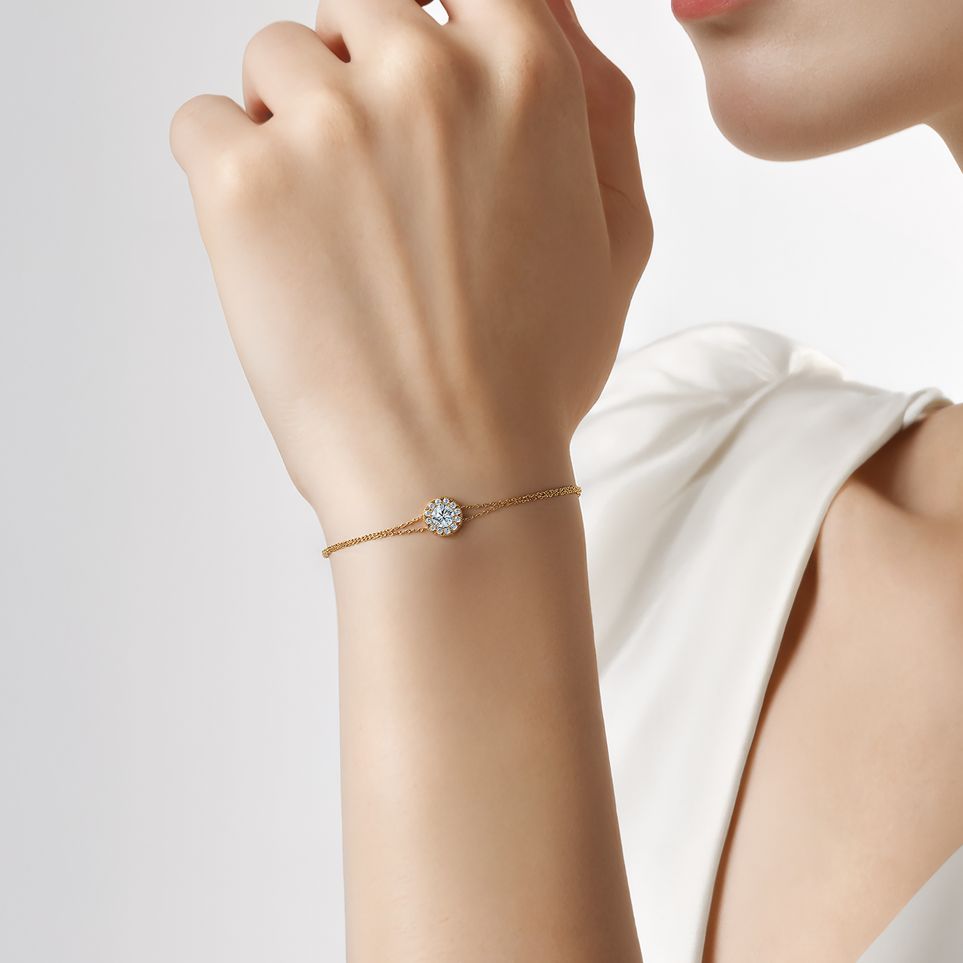 Bransoletka celebrytka złota 585 z białym diamentem 0.14ct 18+3cm