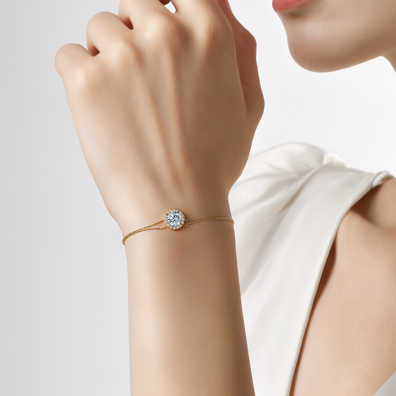 Bransoletka celebrytka złota 585 z białym diamentem laboratoryjnym 0.5ct 18+3cm