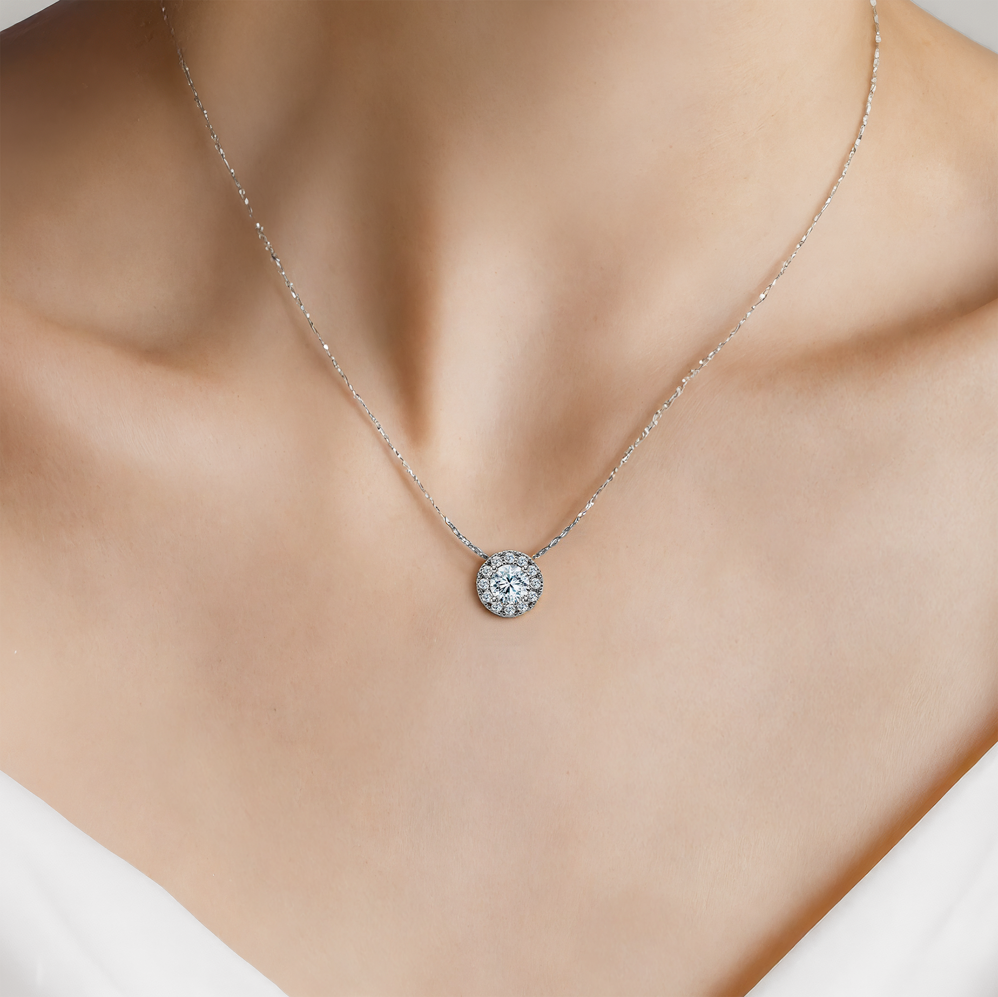 Naszyjnik z białego złota 585 z białym diamentem 0.14ct 45 cm - 4