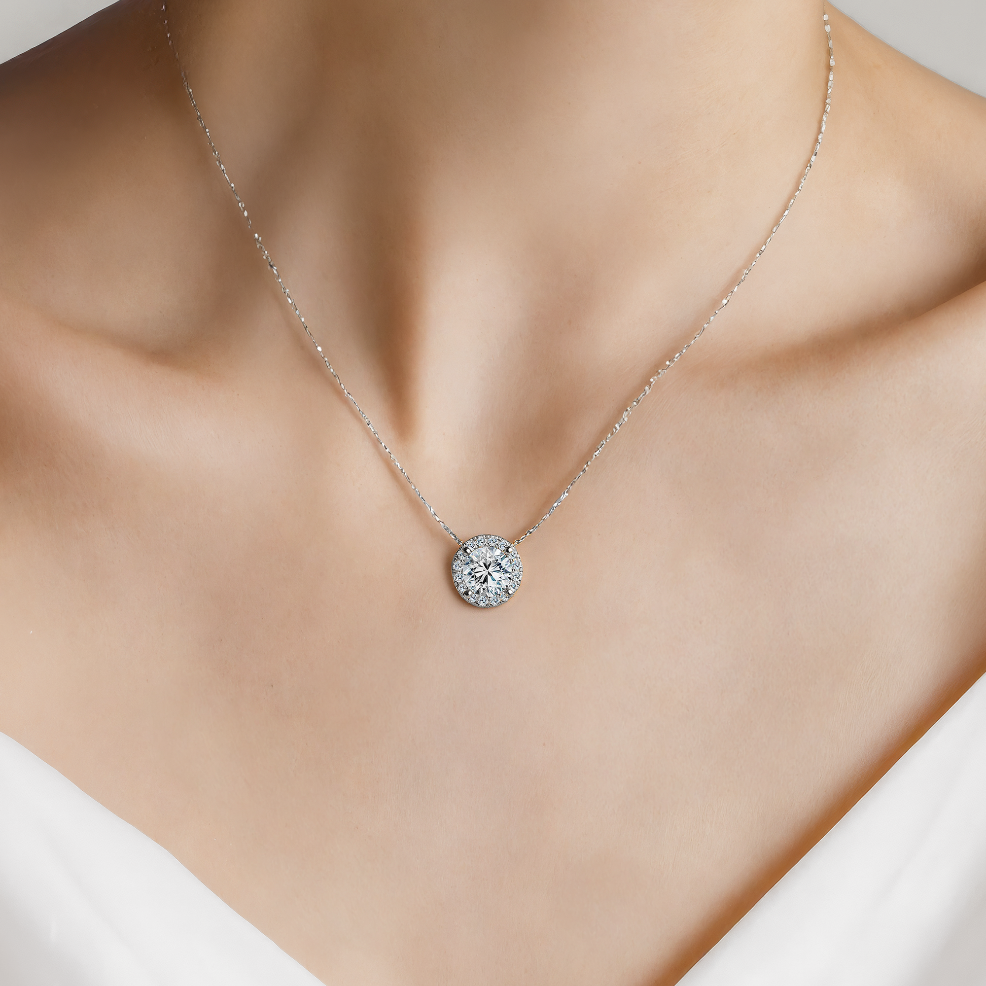 Naszyjnik z białego złota 585 z białym diamentem laboratoryjnym 0.5ct 45 cm - 4