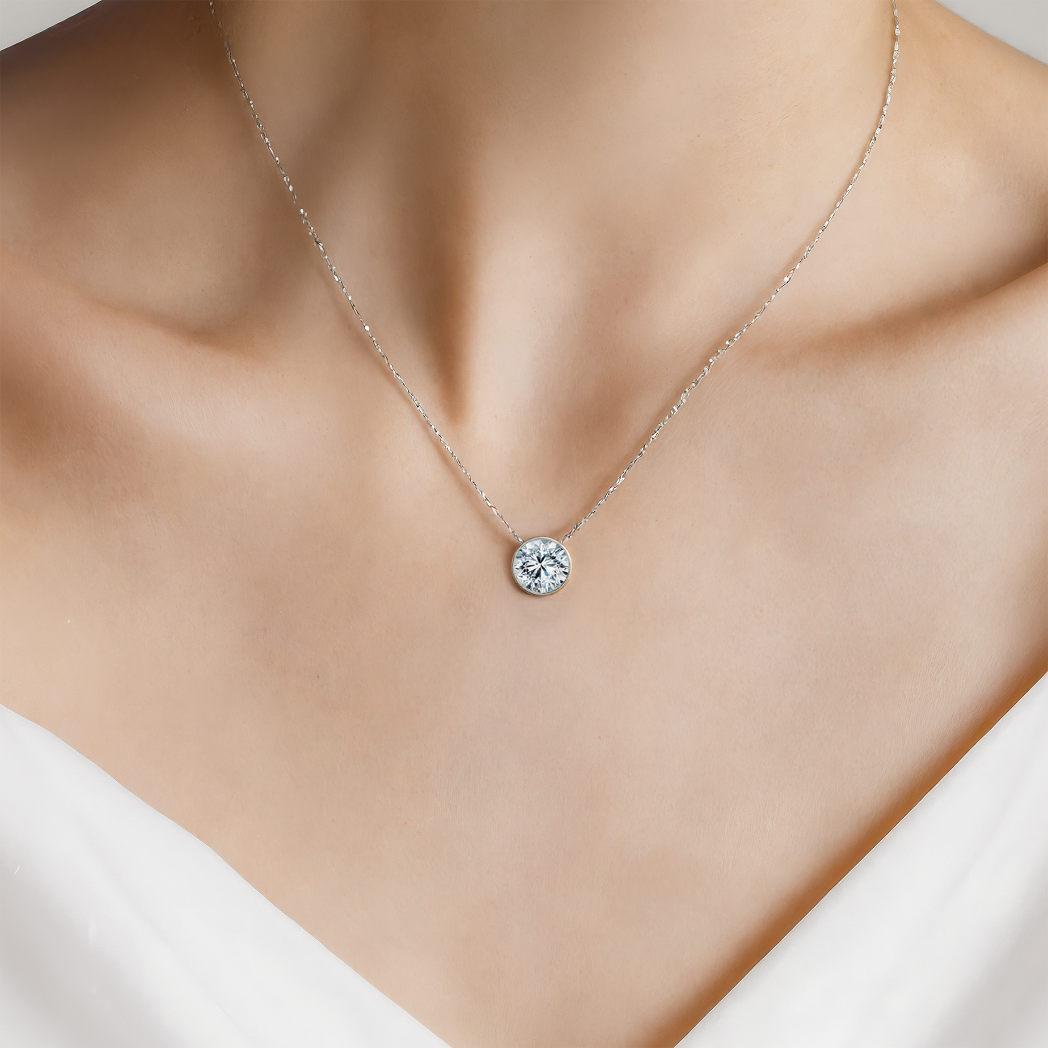 Naszyjnik z białego złota 585 z białym diamentem laboratoryjnym 0.5ct 45 cm - 4