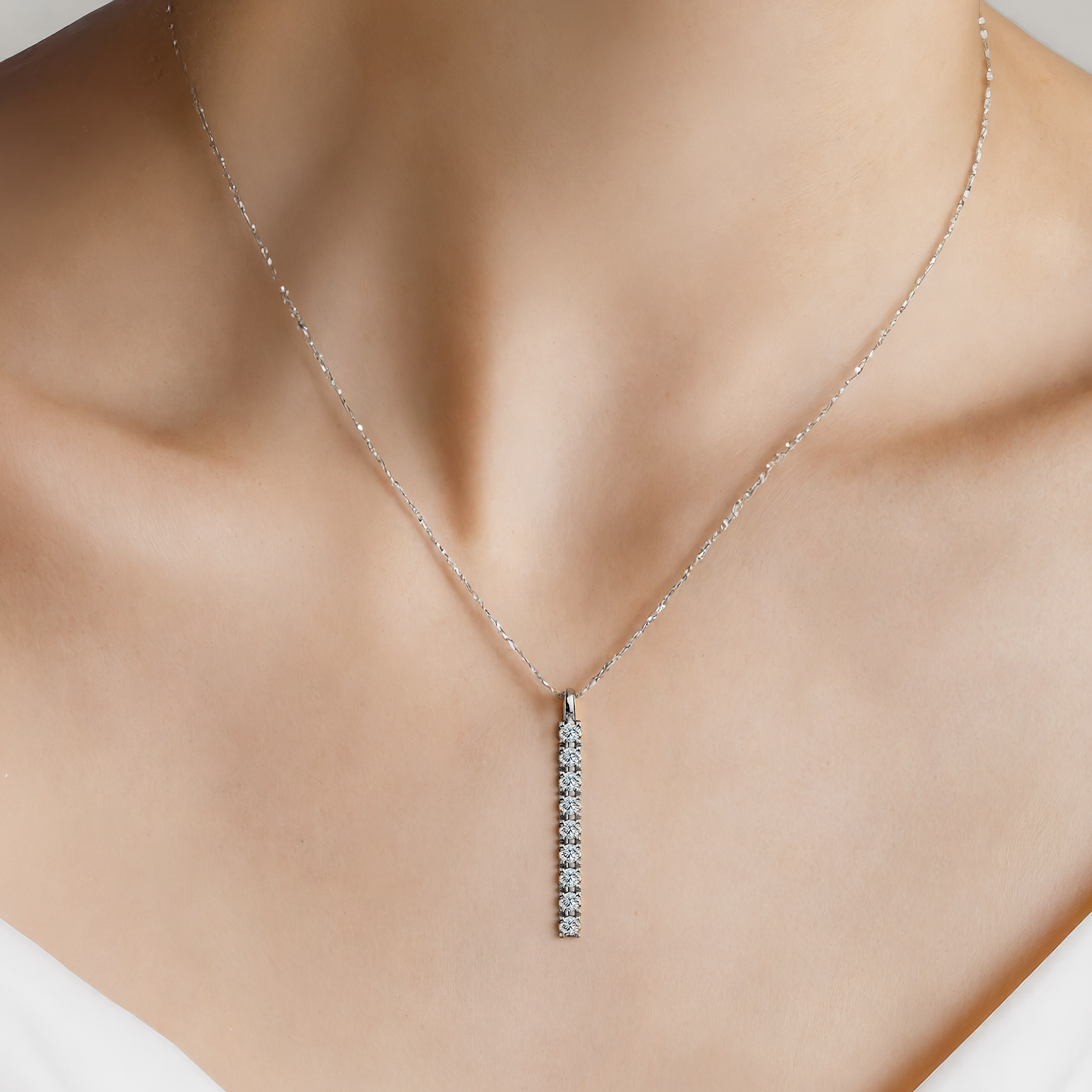 Naszyjnik z białego złota 585 z białymi diamentami laboratoryjnymi 0.12ct 42 cm - 5