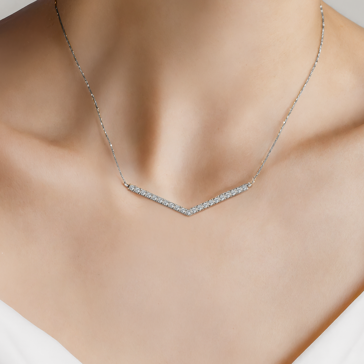 Naszyjnik z białego złota 585 z białymi diamentami laboratoryjnymi 0.15ct 42 cm - 4