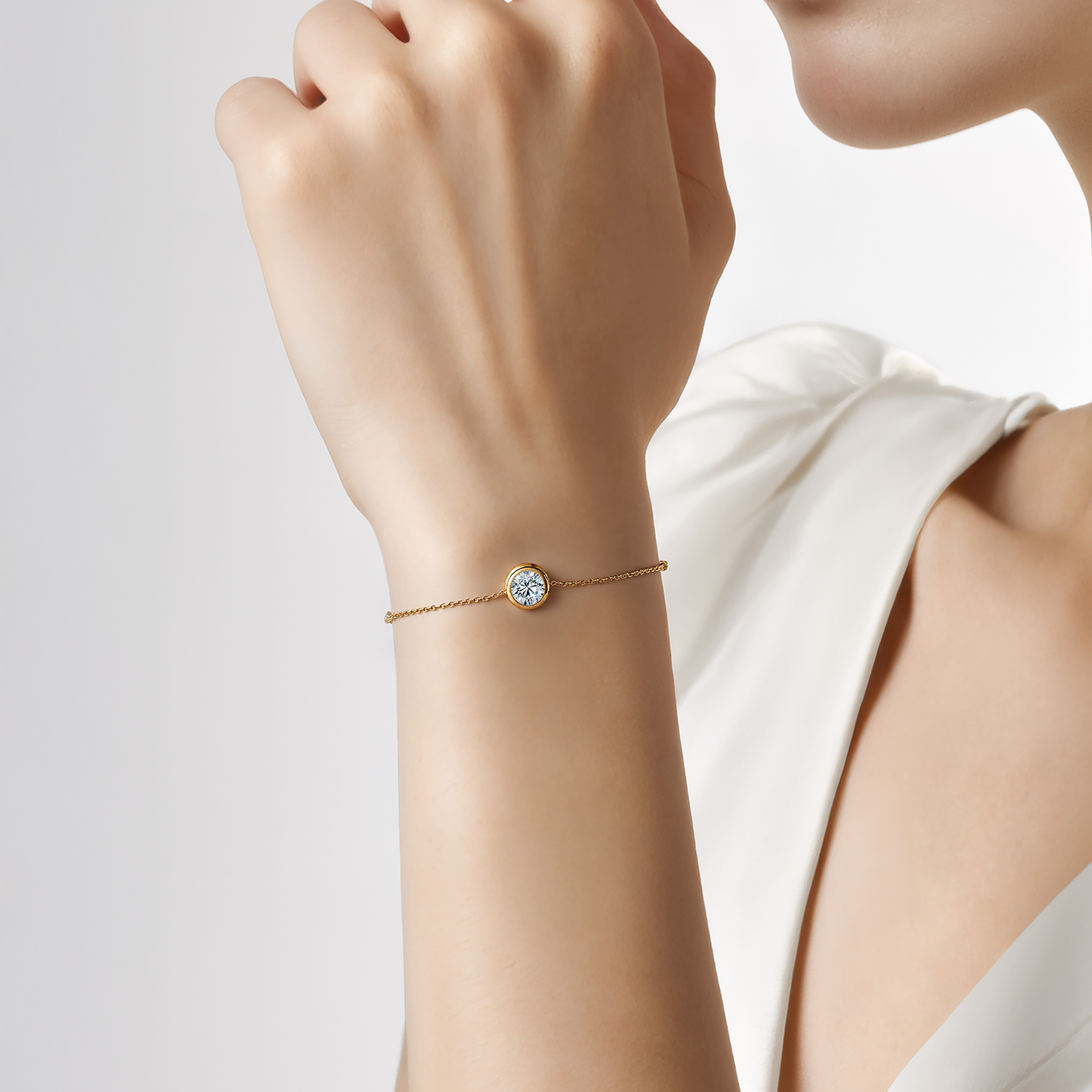 Bransoletka celebrytka złota 585 z białym diamentem laboratoryjnym 0.5ct 18+3cm