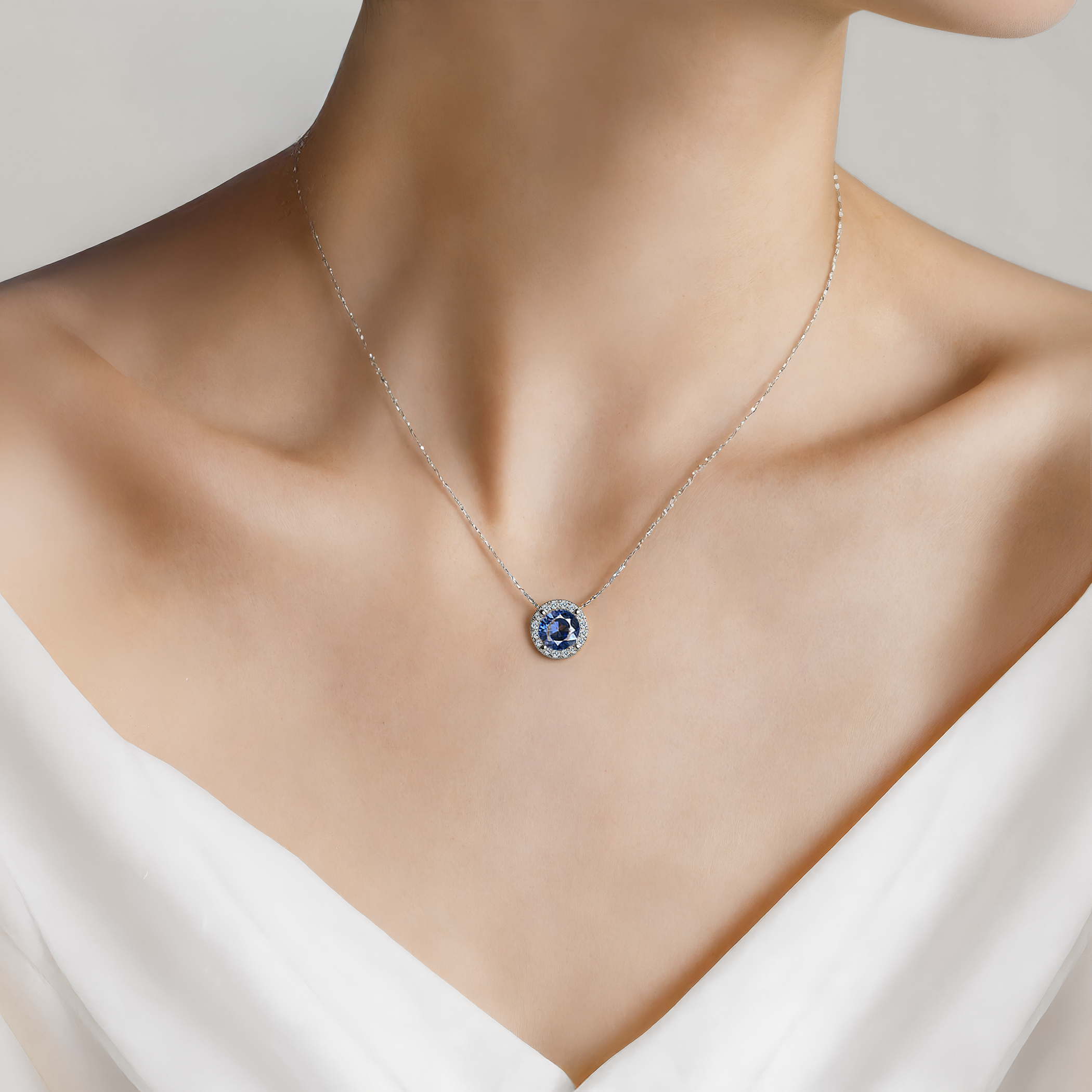 Naszyjnik z białego złota 585 z niebieskim diamentem laboratoryjnym 0.5ct 45 cm - 3