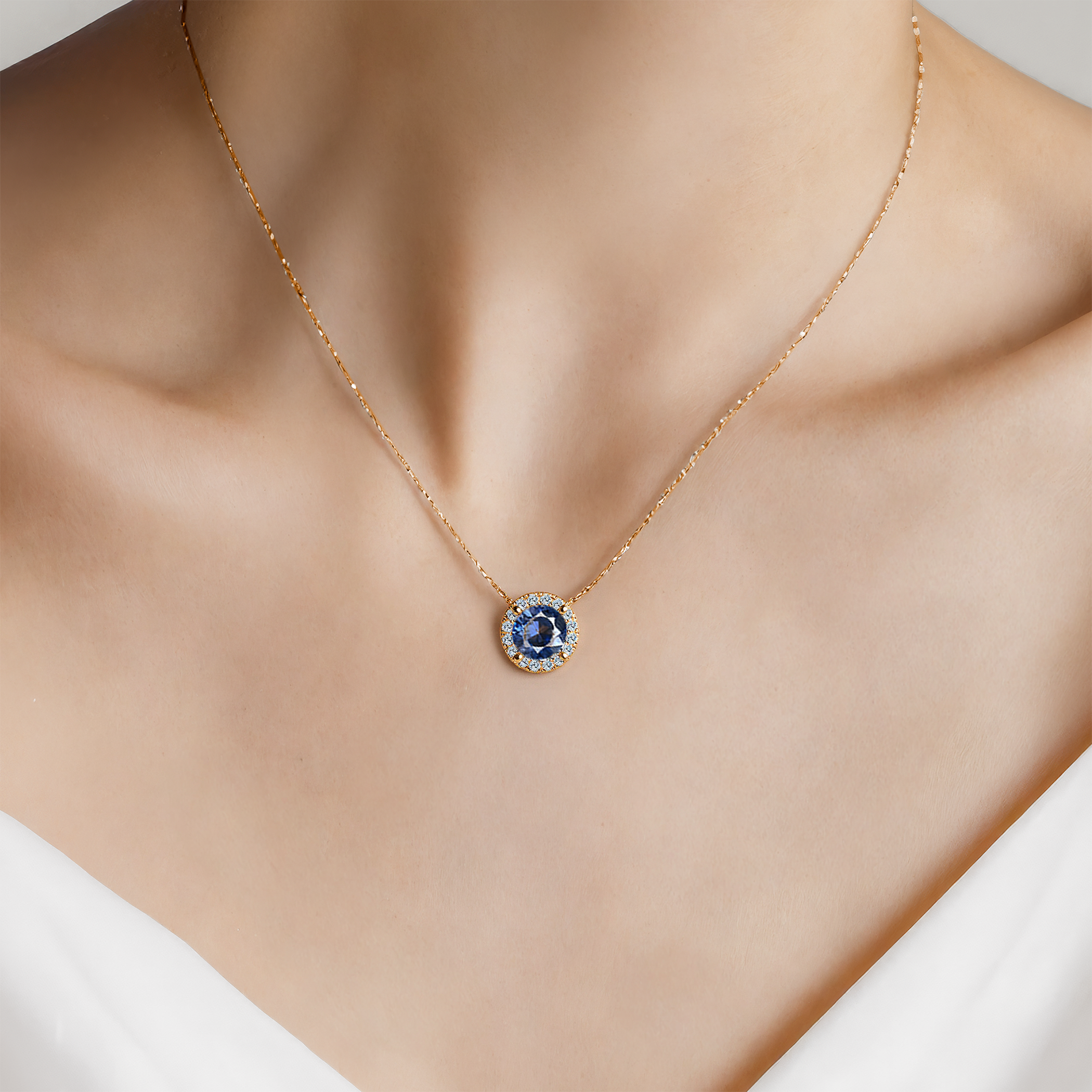 Naszyjnik This is Love: złoty, niebieski diament laboratoryjny, diamenty laboratoryjne 