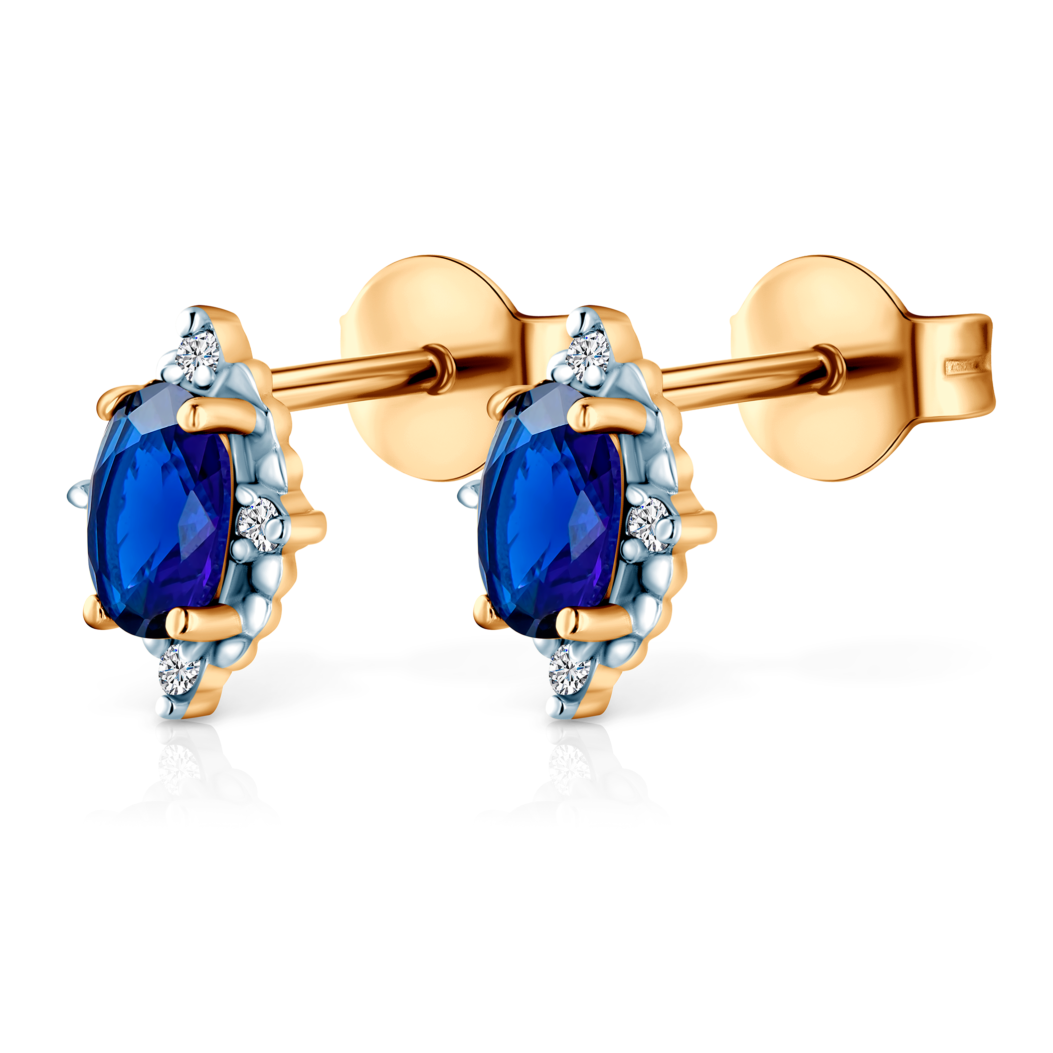 Ohrringe Savicki: zweifarbiges Gold, blaue Saphire, Diamanten