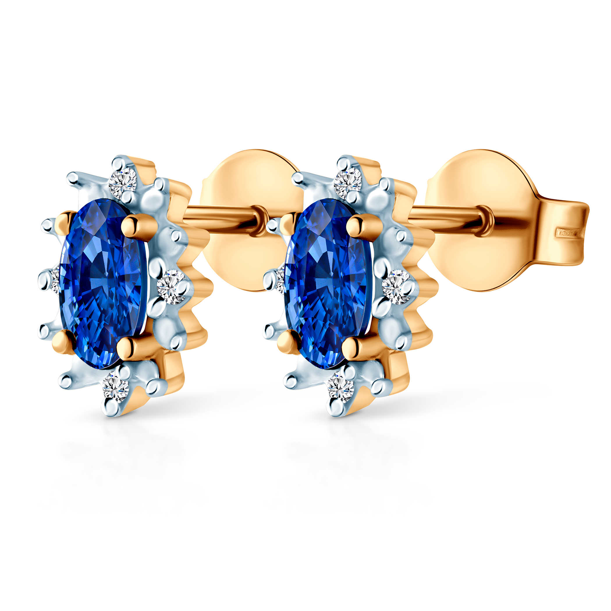 Kolczyki Savicki: dwukolorowe złoto, niebieskie szafiry, diamenty
