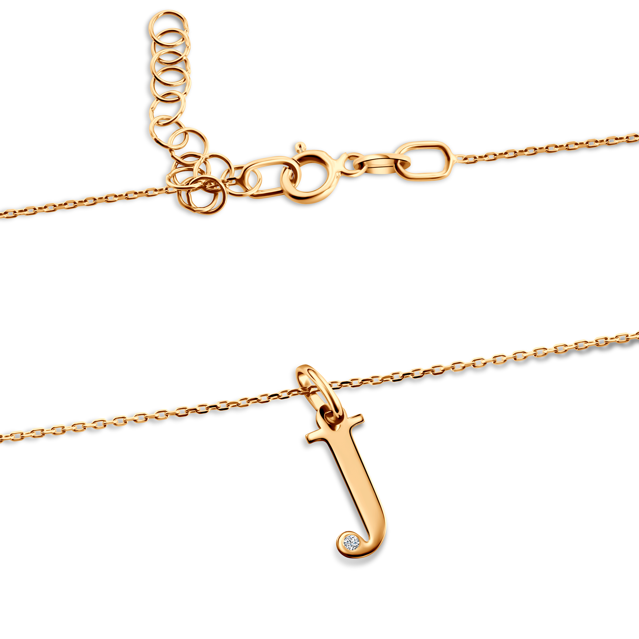 Naszyjnik litera J złoty 585 z diamentem 0.04ct 45 cm - 3