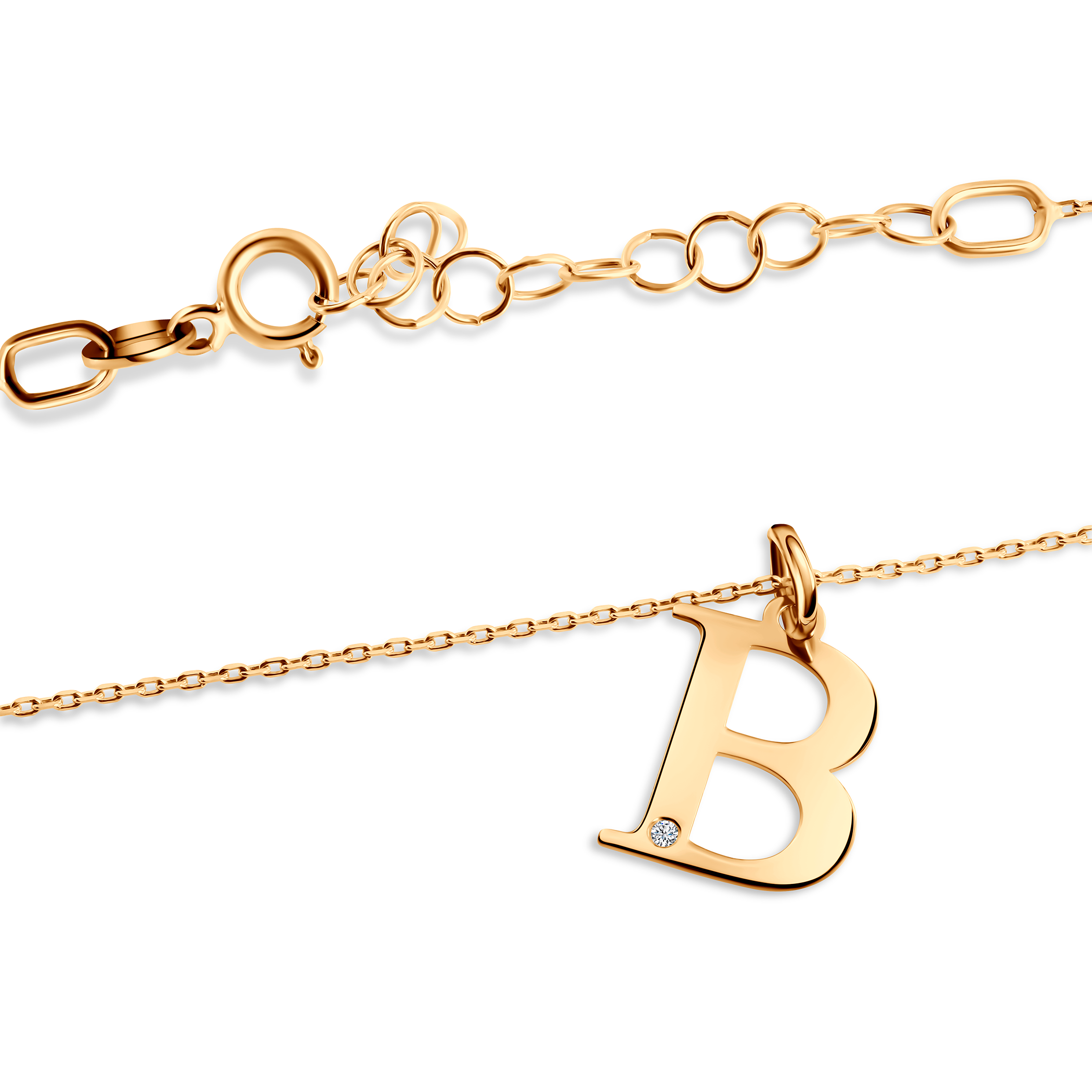 Naszyjnik litera B złoty 585 z diamentem 0.04ct 45 cm - 3