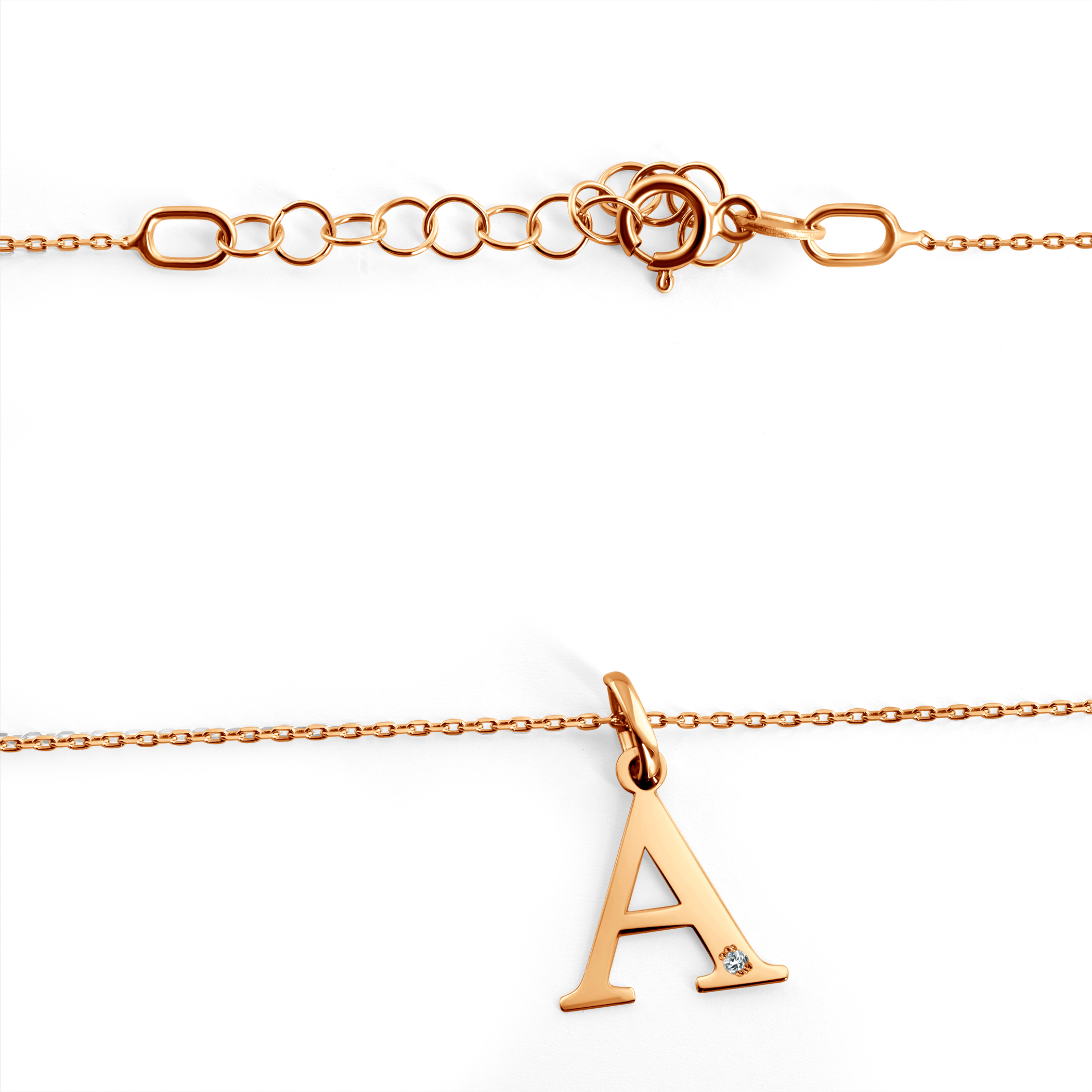 Naszyjnik litera A złoty 585 z diamentem 0.04ct 45 cm - 3