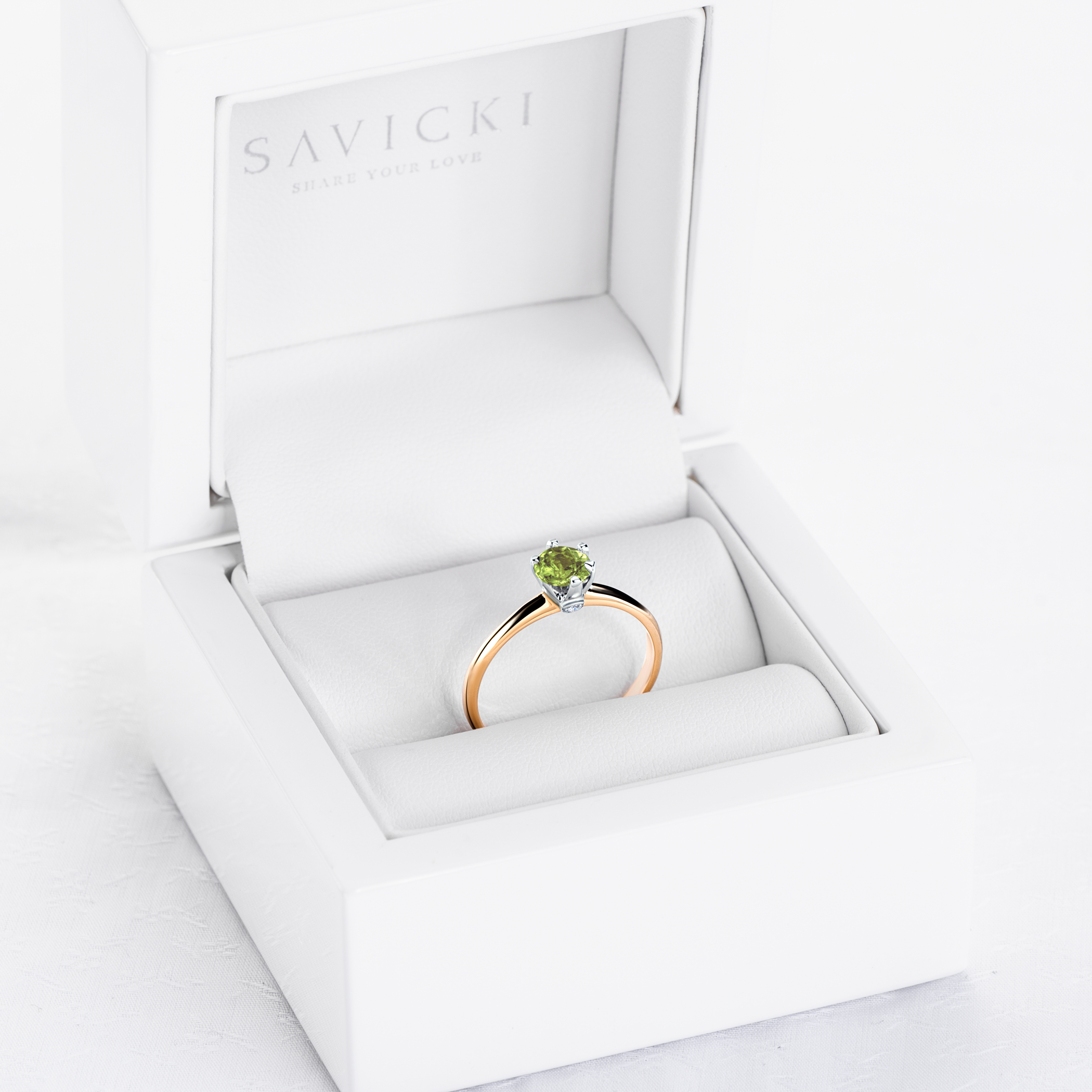 Pierścionek zaręczynowy The Journey: dwukolorowe złoto, oliwin