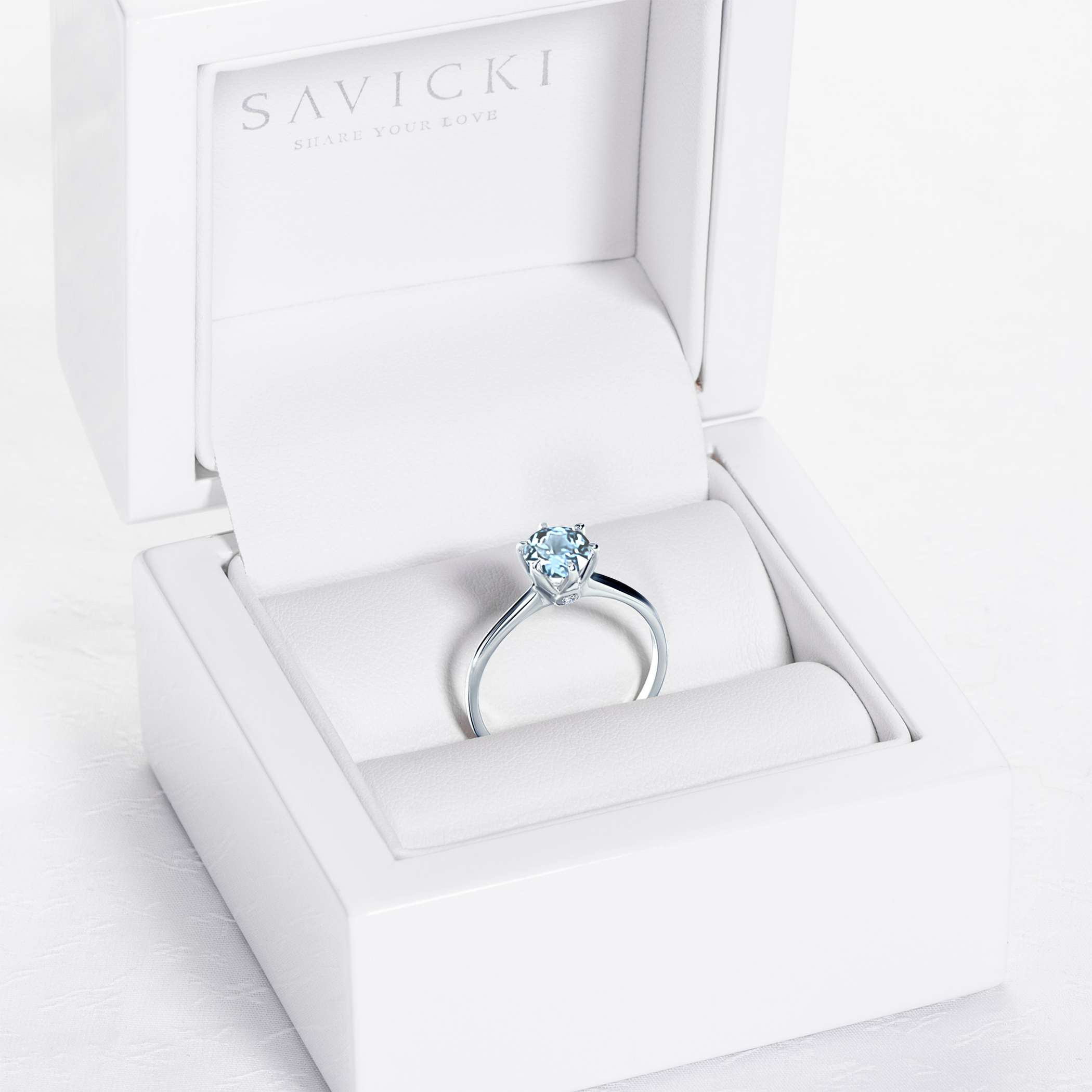 Pierścionek zaręczynowy The Journey: białe złoto, akwamaryn