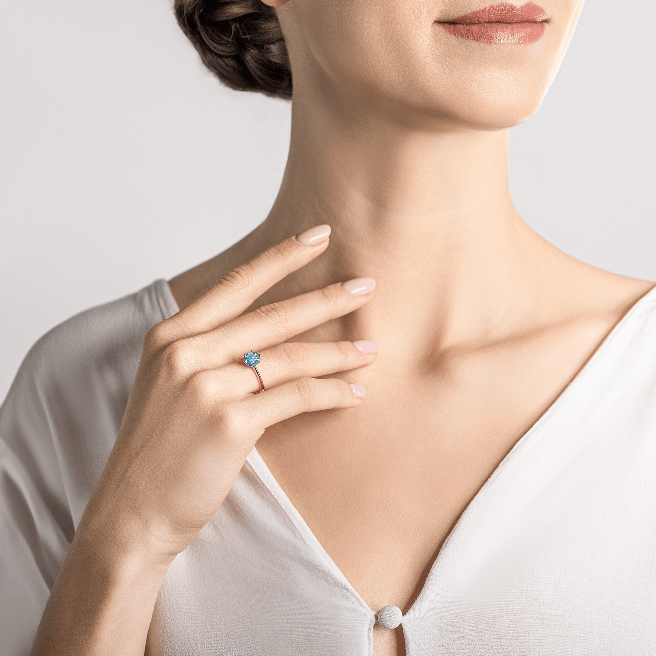 Verlobungsring The Journey: Zweifarbiges Gold, Aquamarin